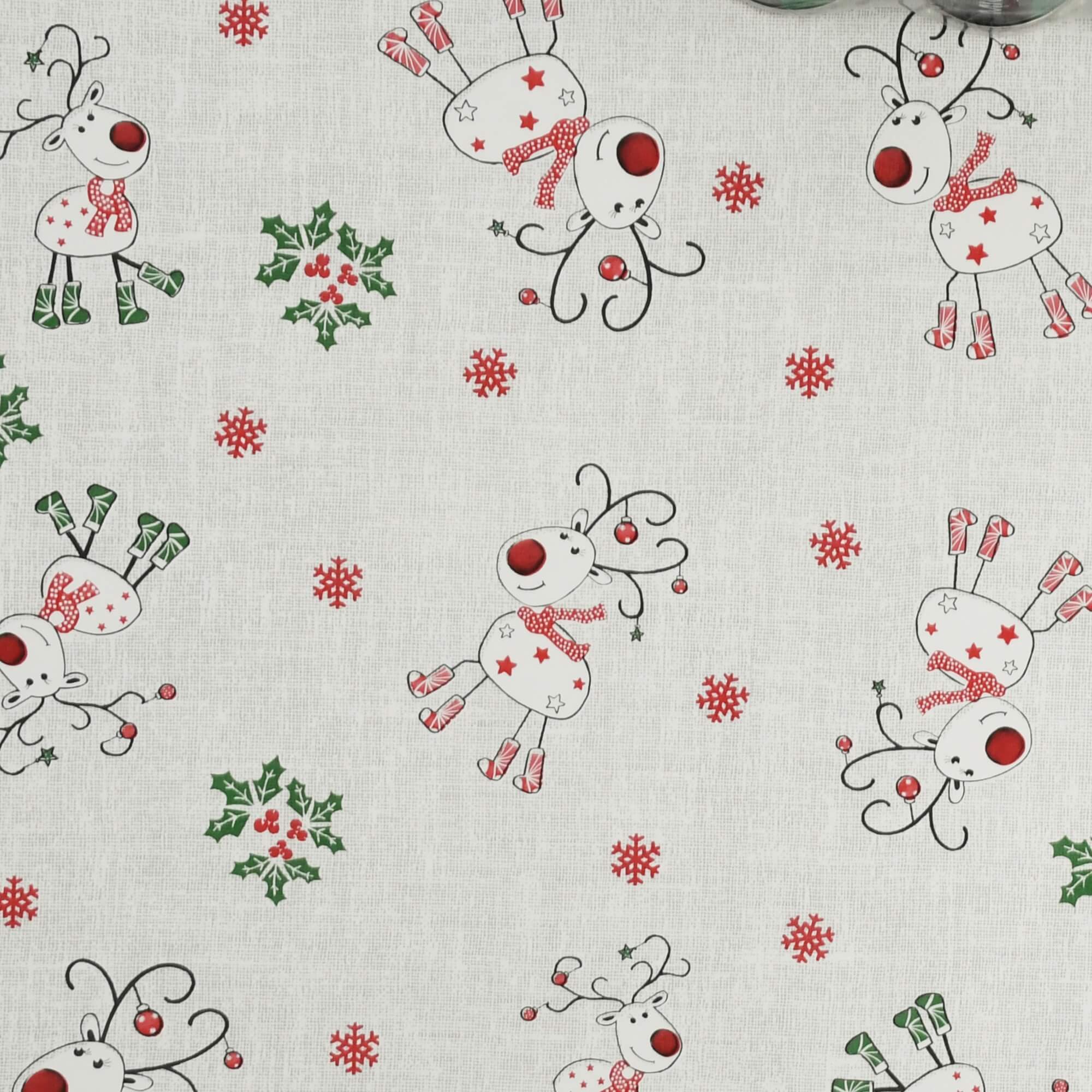 Moderno® Tischdecke Abwaschbar Wachstuch Weihnachten Advent Hell-Grau Rentiere Schneeflocken Wunschmaß