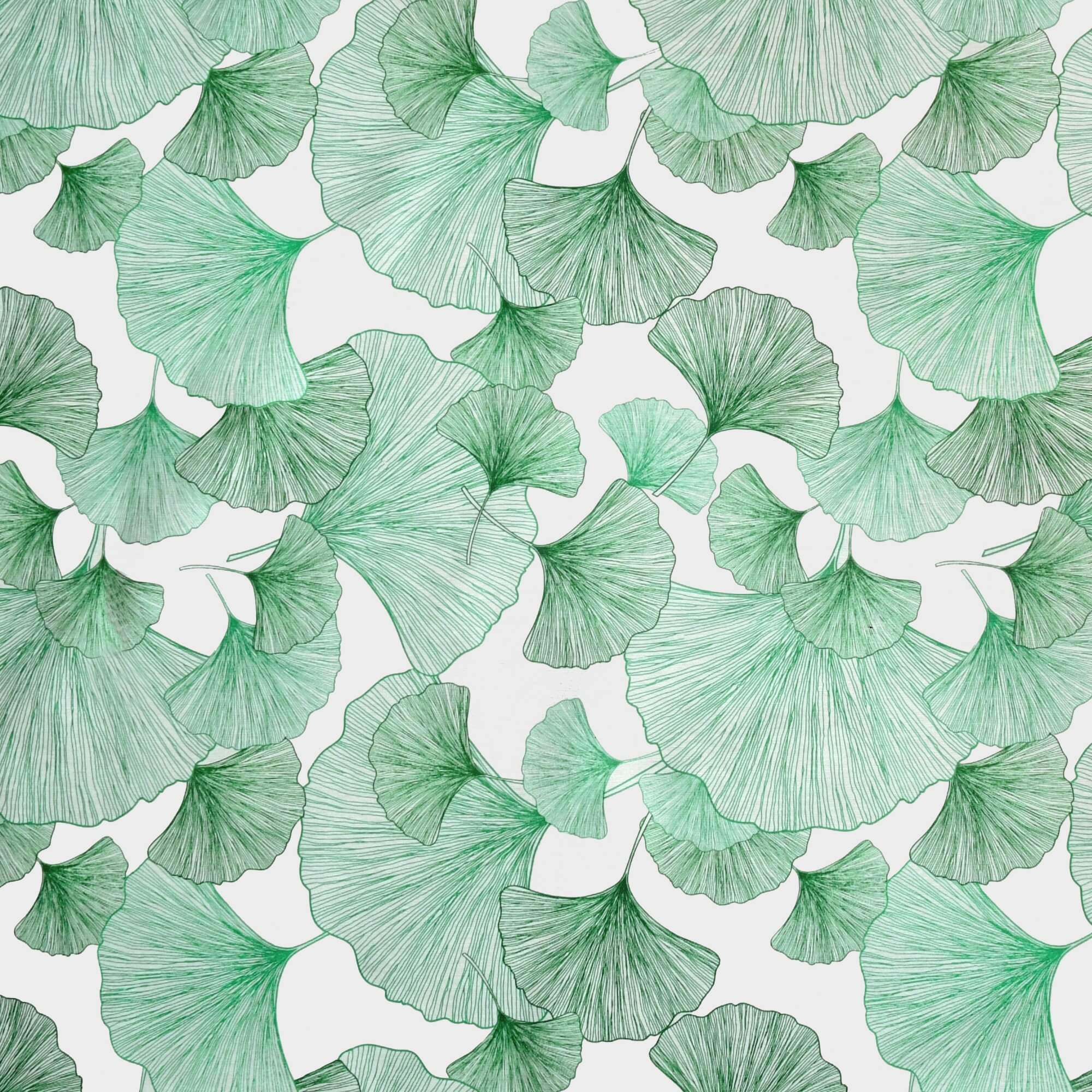 Moderno® Abwaschbare Tischdecke mit Fleckschutz - Leinenoptik, Ginkgo-Blätter in Grün auf Weiss