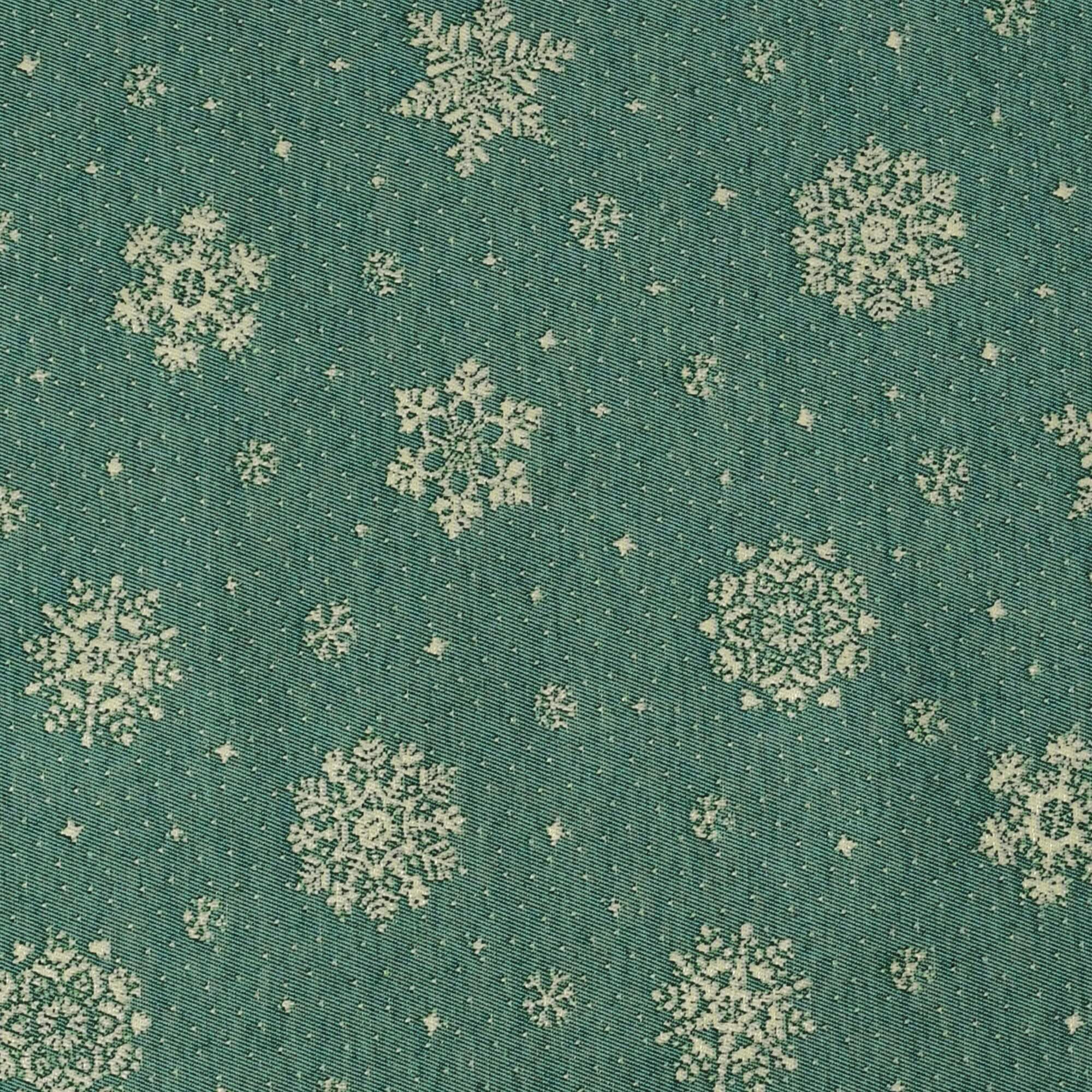 Moderno® Tischläufer Lurex Schneekristalle Grün-Hellgold – Jacquard-Gewebe mit Glanzeffekt & Fleckschutz, festlich & abwaschbar