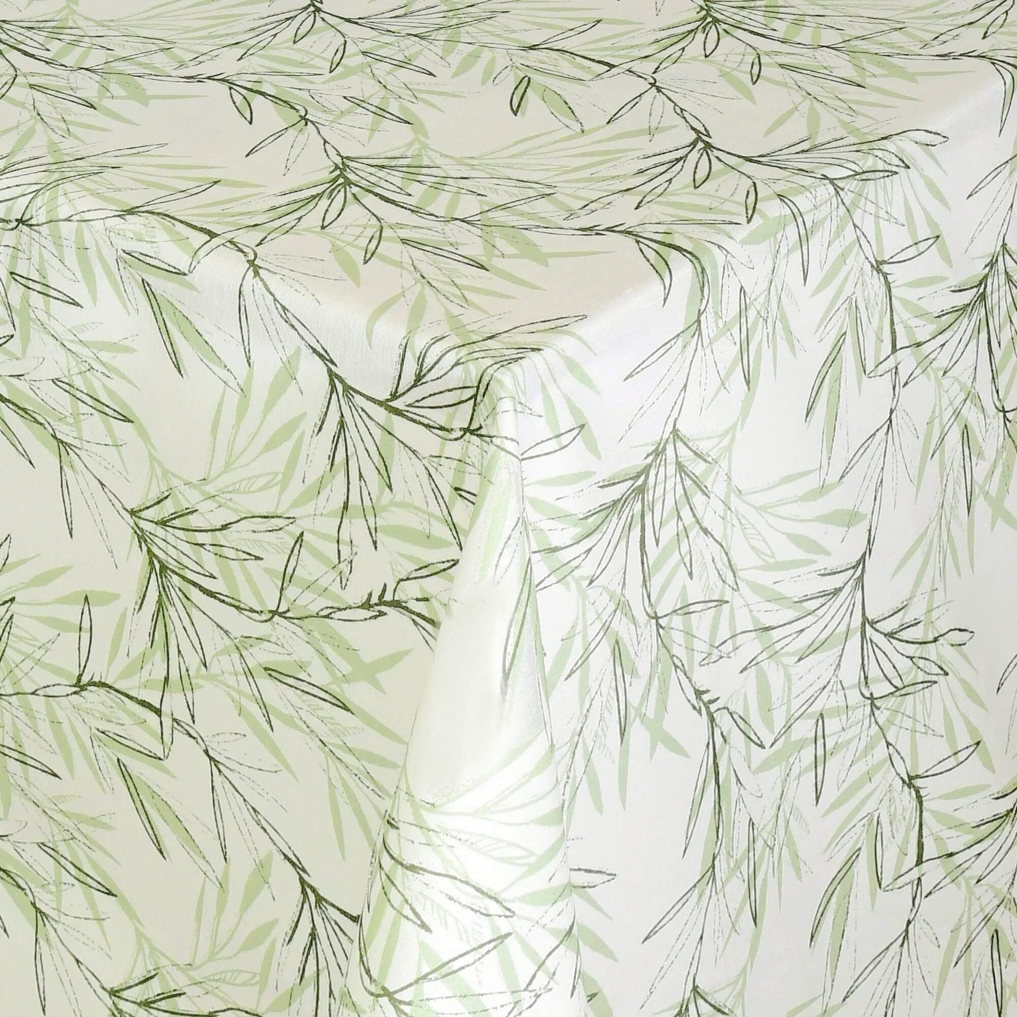 Moderno® Abwaschbare Tischdecke mit Fleckschutz - Leinenoptik, Zarte Bambuszweige in Grün & Weiss Moderno® Abwaschbare Tischdecke mit Fleckschutz - Leinenoptik, Zarte Bambuszweige in Grün & Weiss