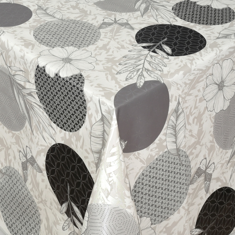 Tischdecke Abwaschbar Wachstuch Floral Dots in Grau-Schwarz im Wunschmaß Tischdecke Abwaschbar Wachstuch Floral Dots in Grau-Schwarz im Wunschmaß