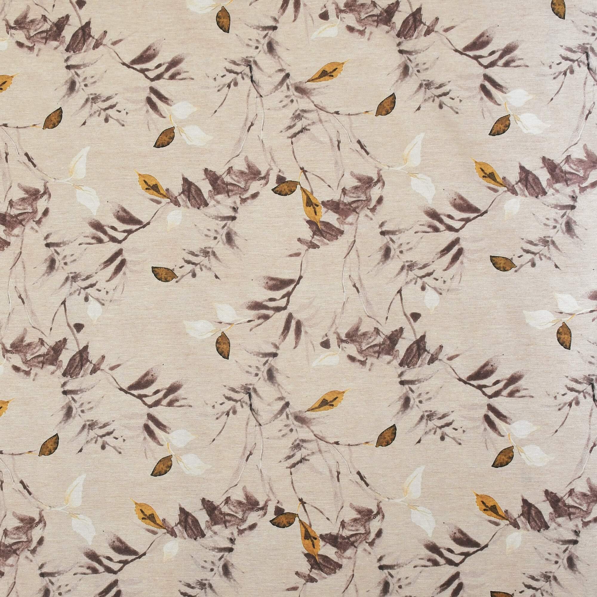 Tischläufer modern Herbstzweige mit Fleckschutz - Leinenoptik, Beige mit braunen Blättern
