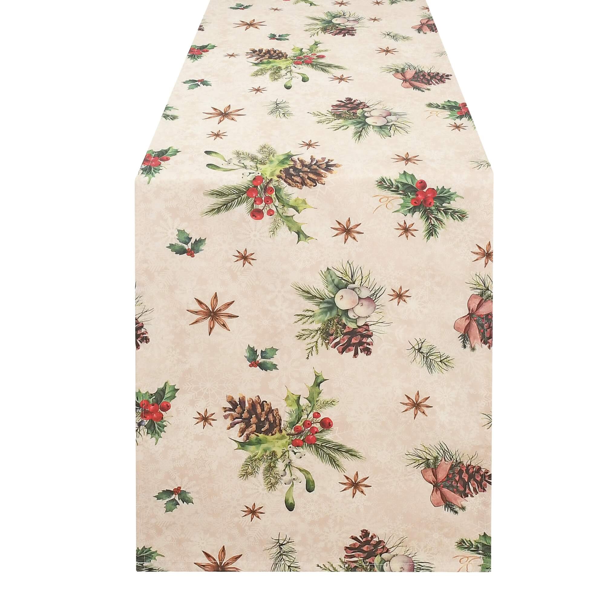 Moderno® Tischläufer Weihnachten mit Fleckschutz – Tannenzapfen, Mistelzweige & Beeren, klassisch & abwaschbar Moderno® Tischläufer Weihnachten mit Fleckschutz – Tannenzapfen, Mistelzweige & Beeren, klassisch & abwaschbar