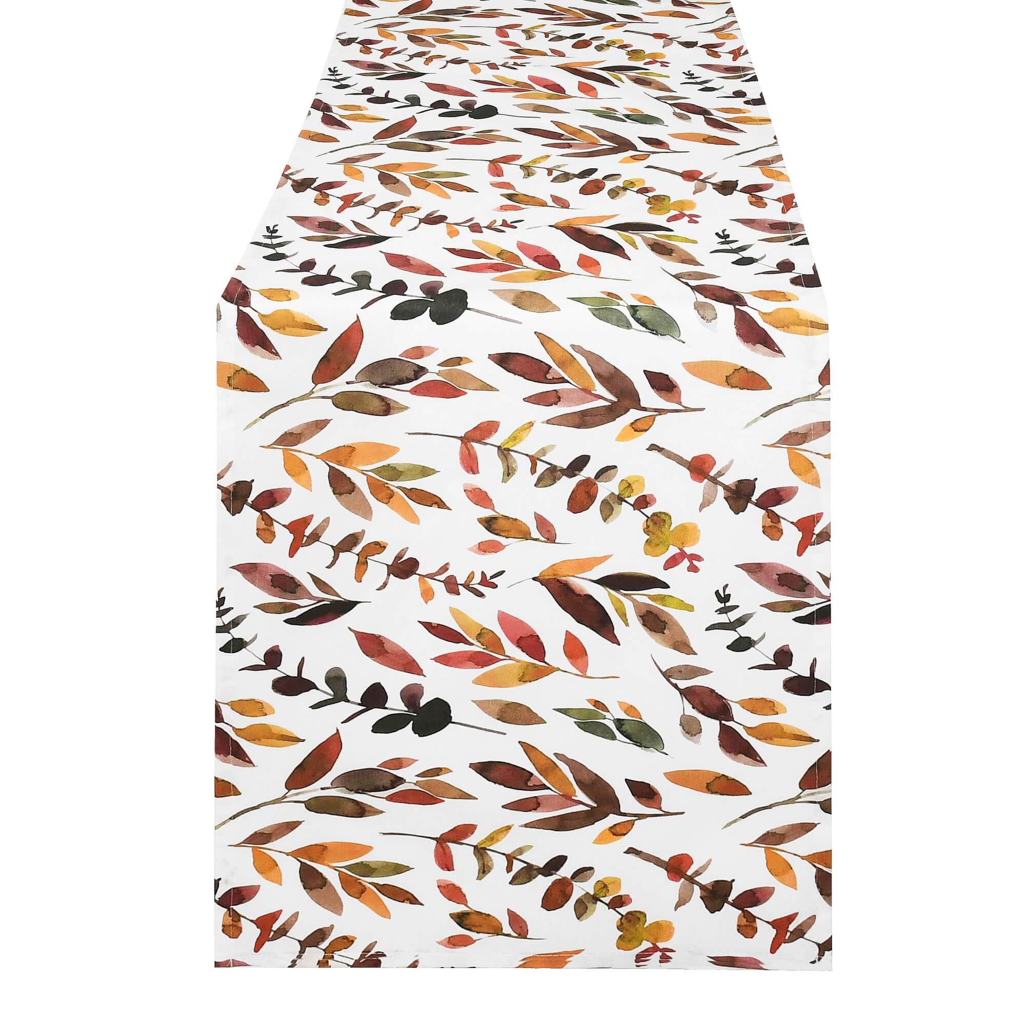 Tischläufer modern Herbstzweige mit Fleckschutz - Leinenoptik, Weiß mit mediterranen Blättern Tischläufer modern Herbstzweige mit Fleckschutz - Leinenoptik, Weiß mit mediterranen Blättern