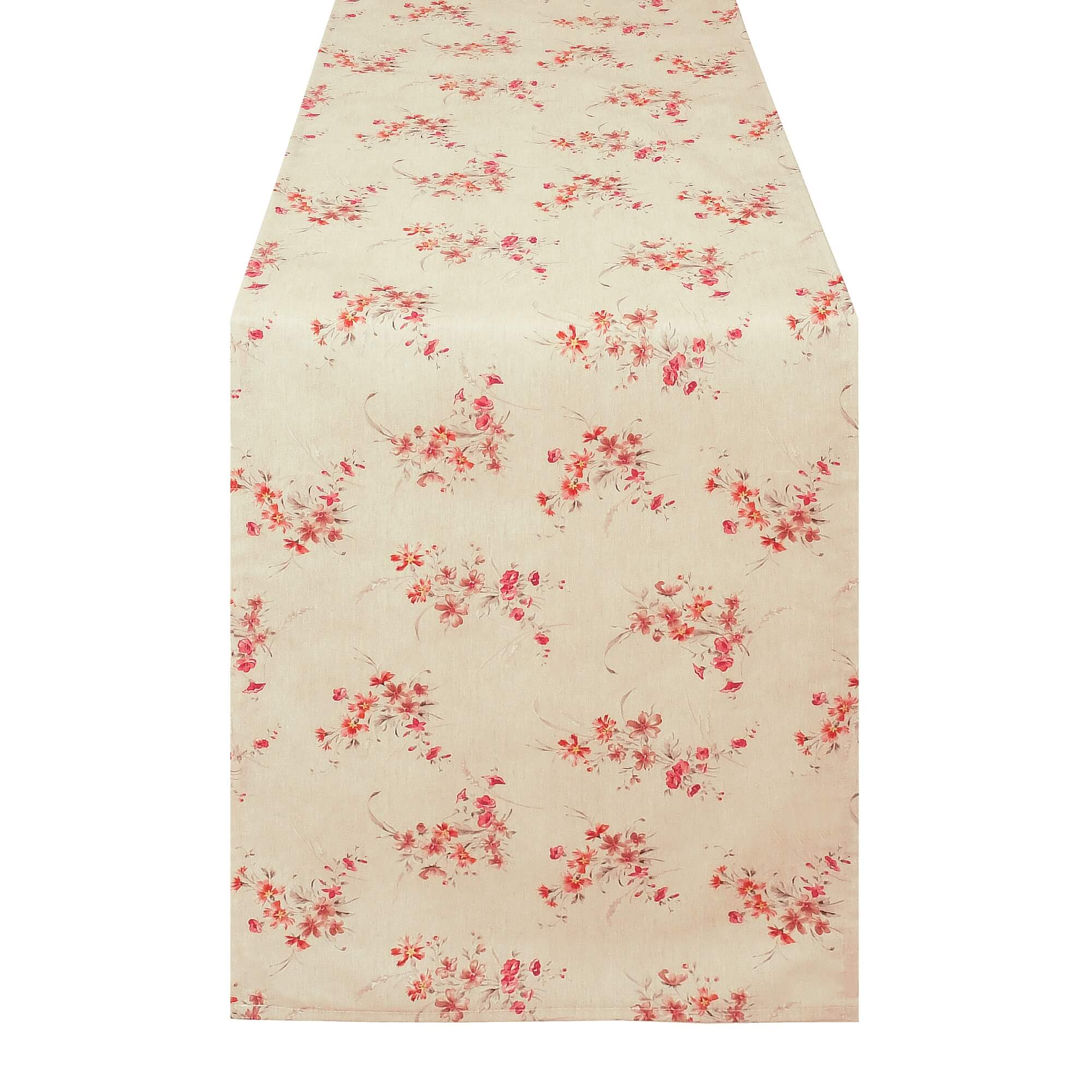 Tischläufer modern mit Fleckschutz – Leinenoptik, Blumenfelder in Rosa, Rot & Beige Tischläufer modern mit Fleckschutz – Leinenoptik, Blumenfelder in Rosa, Rot & Beige