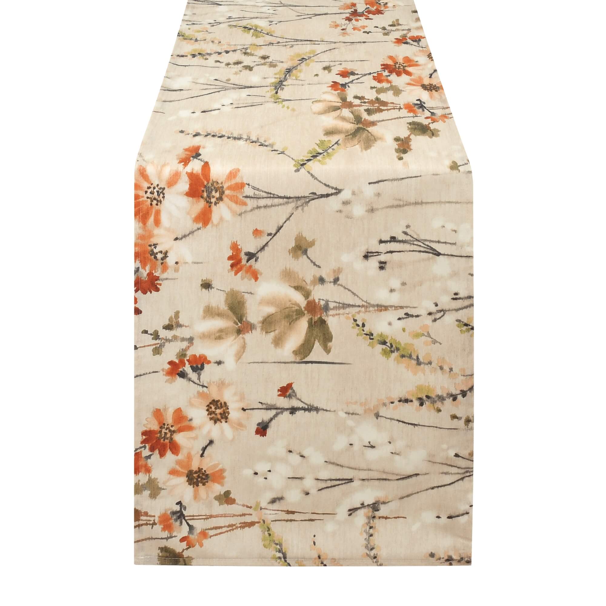 Tischläufer modern mit Fleckschutz – Leinenoptik, Blumen & Pflanzen in Beige Tischläufer modern mit Fleckschutz – Leinenoptik, Blumen & Pflanzen in Beige