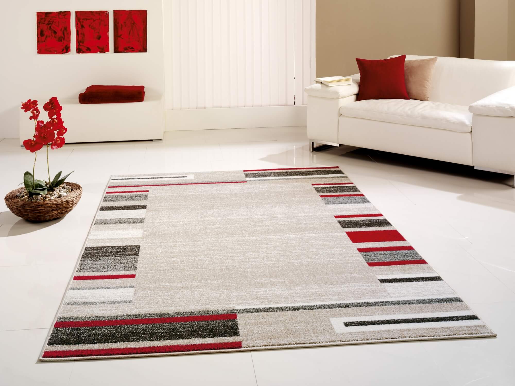 Teppich Amber – Terrakotta mit Blockstreifenmuster – Kurzflor – pflegeleicht & modern