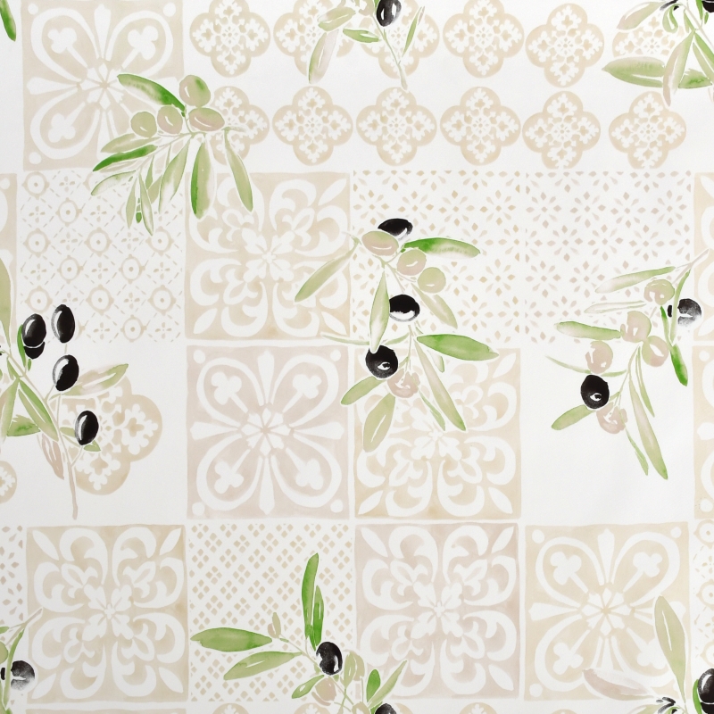 Tischdecke Abwaschbar Wachstuch Oliven Motiv Beige im Wunschmaß