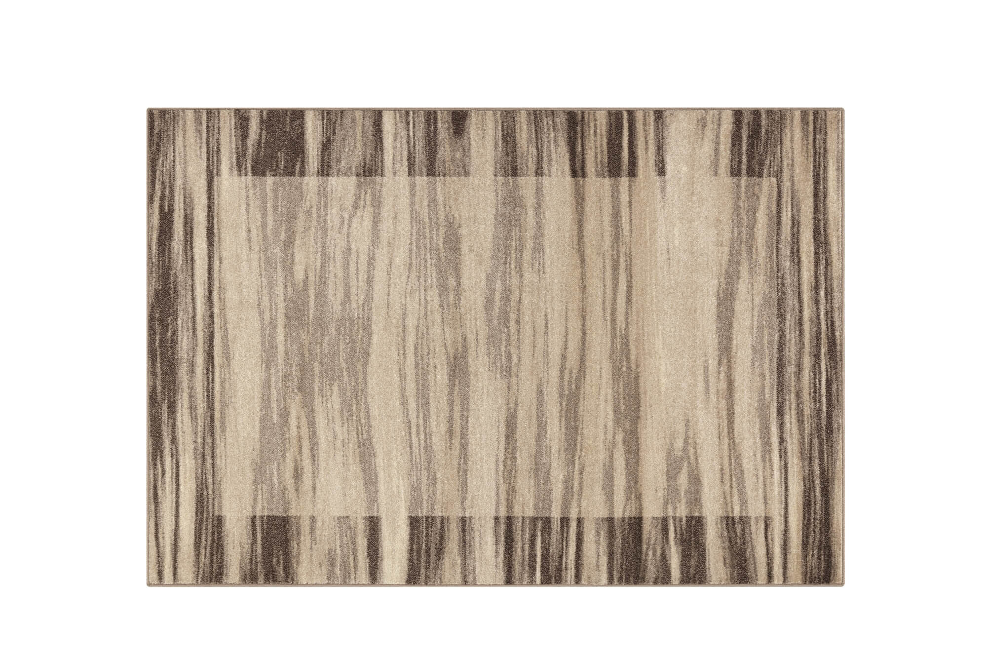 Teppich Ylva – Braun mit Bordüren-Design – Kurzflor – weich & klassisch für Wohnzimmer & Flur
