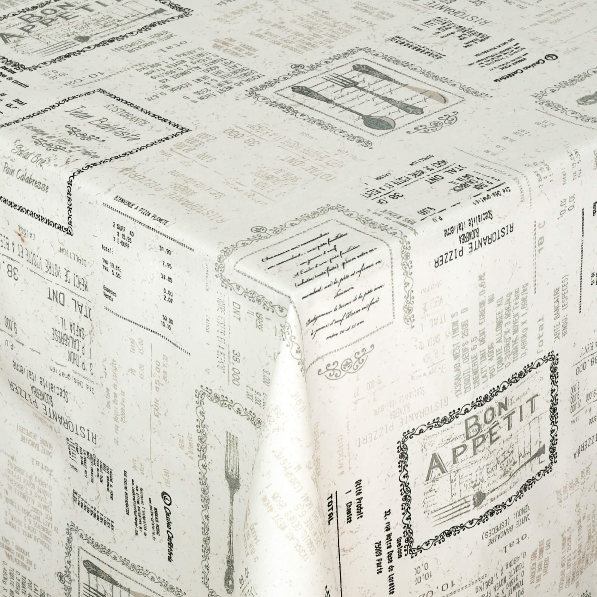 Moderno® Abwaschbare Tischdecke Ristorante mit Fleckschutz - Leinenoptik, Weiß mit italienischen Motiven