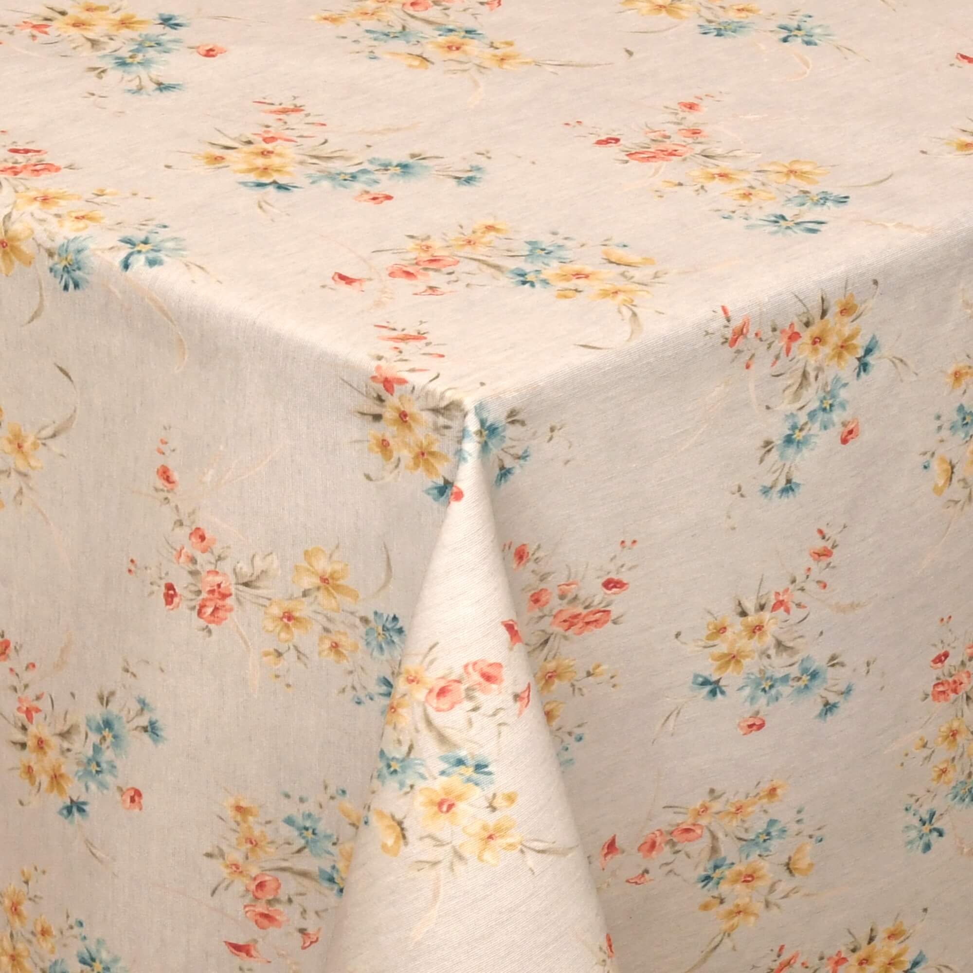 Moderno® Abwaschbare Tischdecke mit Fleckschutz - Leinenoptik, Blumenfelder in Türkis, Rot-Blau