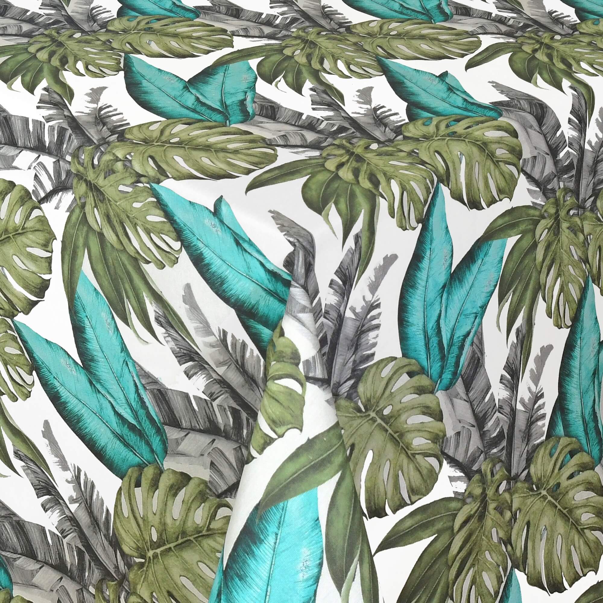 Moderno® Abwaschbare Tischdecke mit Fleckschutz - Leinenoptik, Tropische Blätter in Grün & Türkis