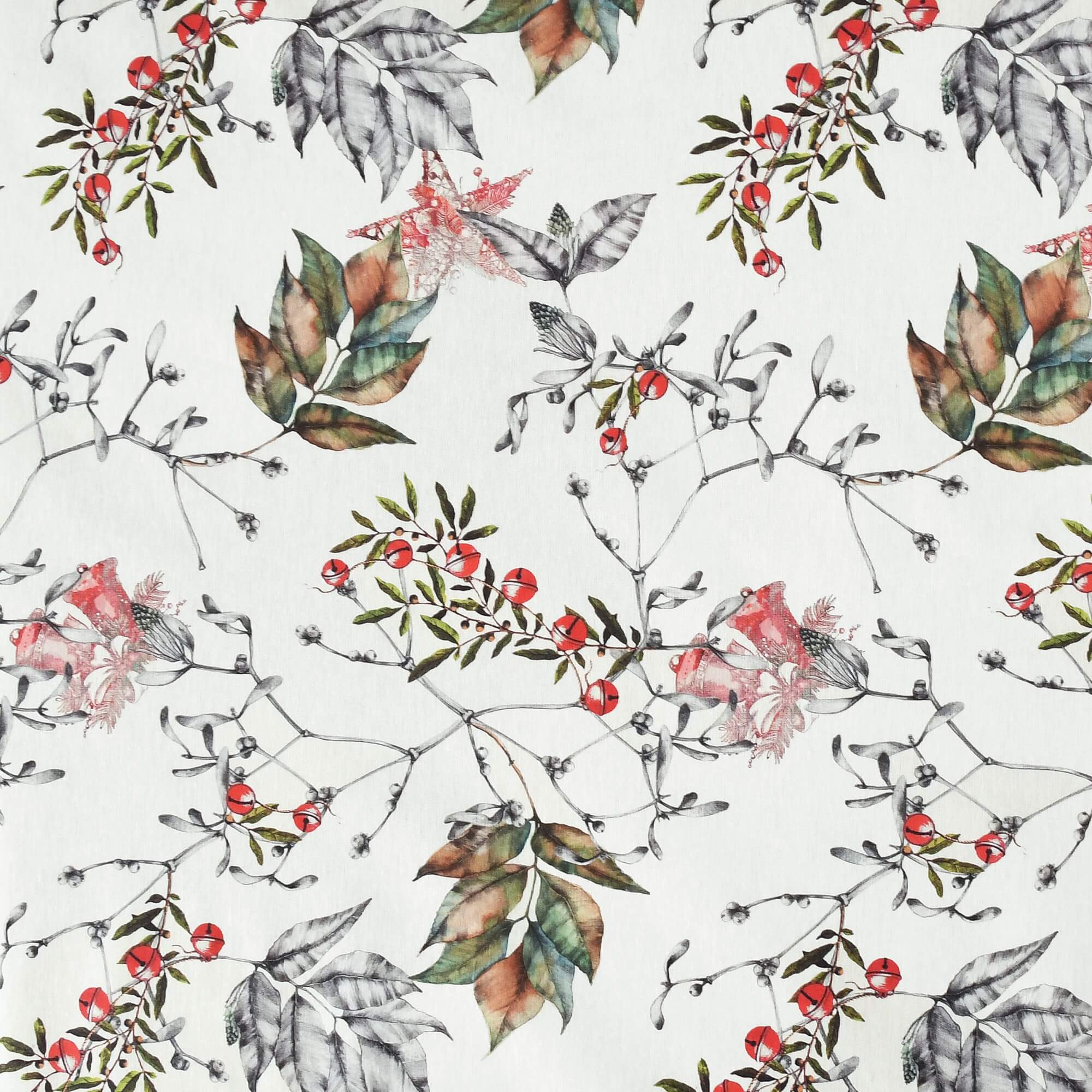 Moderno® Abwaschbare Tischdecke mit Fleckschutz – Mistelzweig- und Beerenmotiv in Grau, Grün & Rot