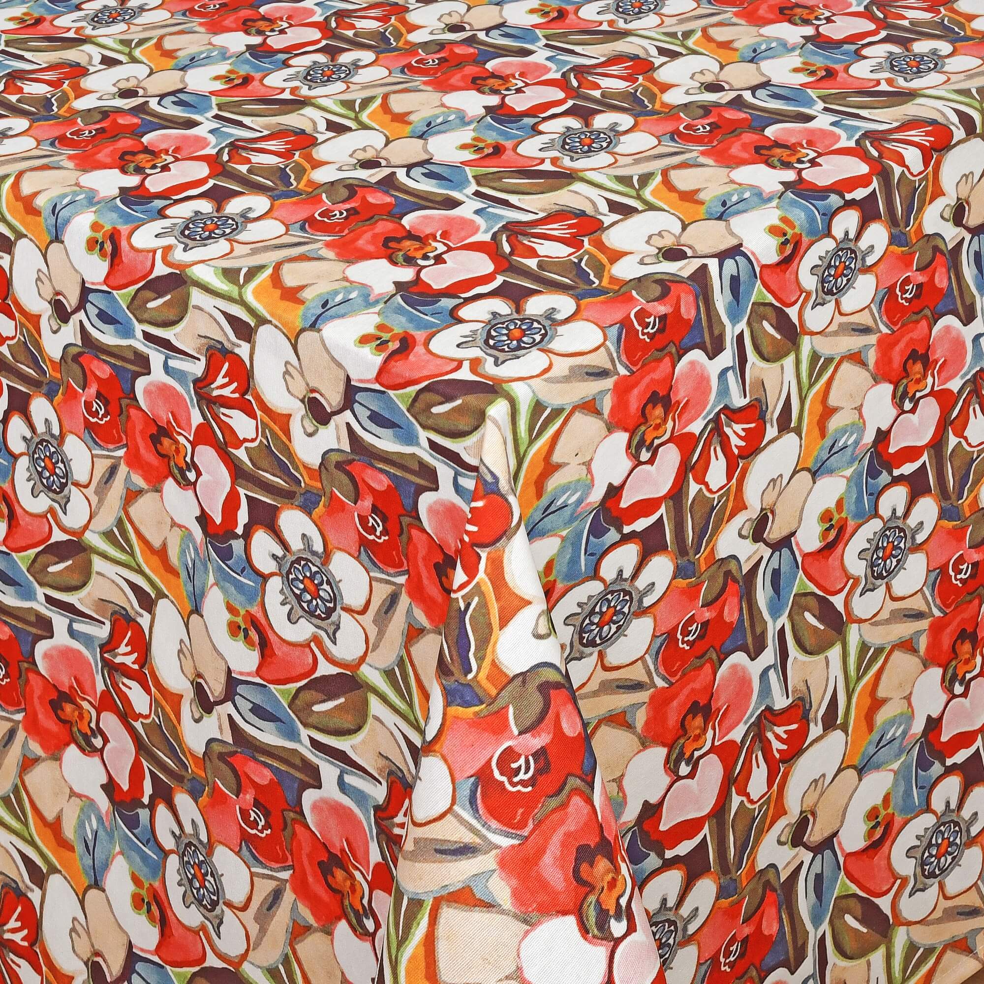 Moderno® Abwaschbare Tischdecke mit Fleckschutz – Farbintensives Blumenmotiv in Rot, Weiß & Blau