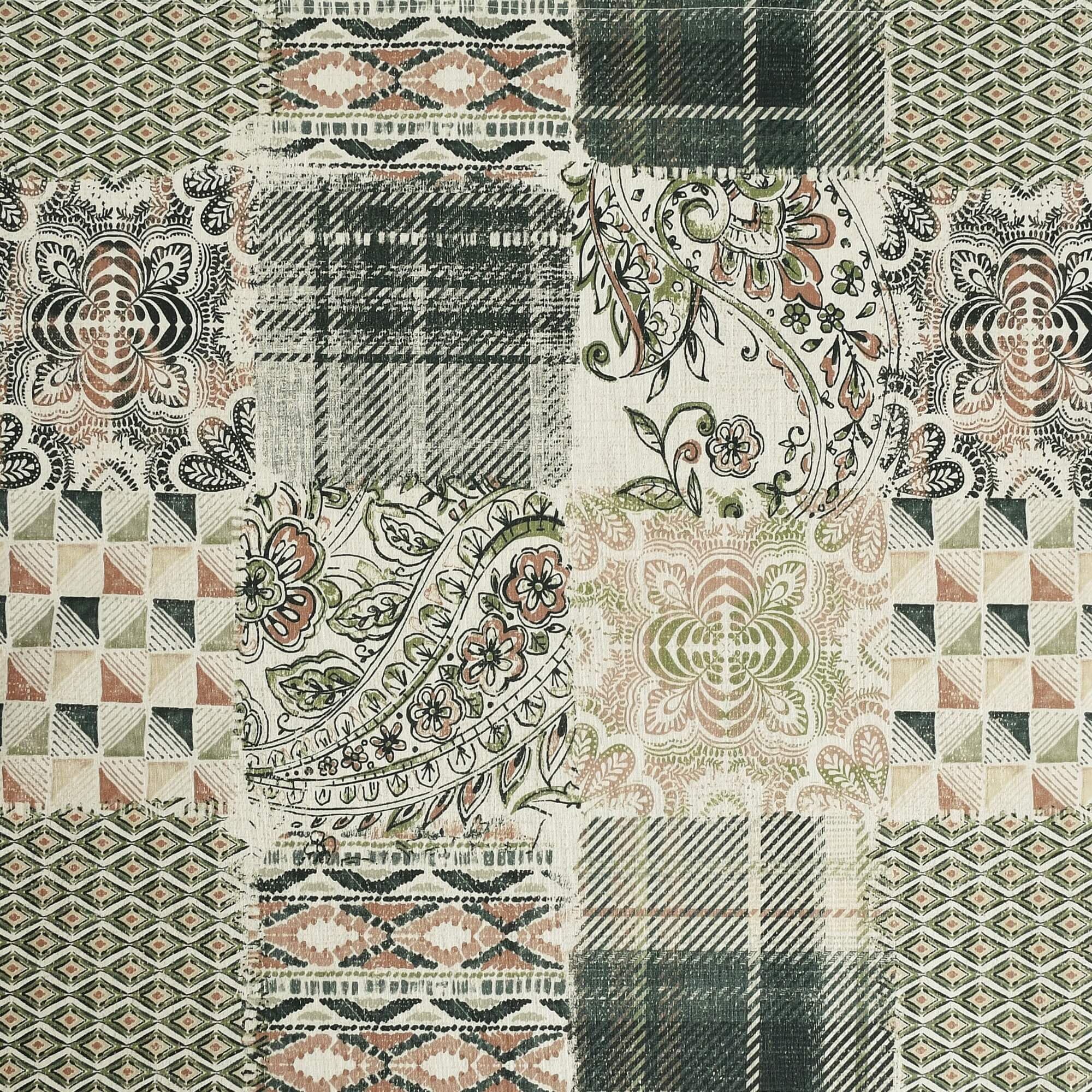 Moderno® Abwaschbare Tischdecke mit Fleckschutz - Leinenoptik, Orientalische Quadrate in Grün-Beige