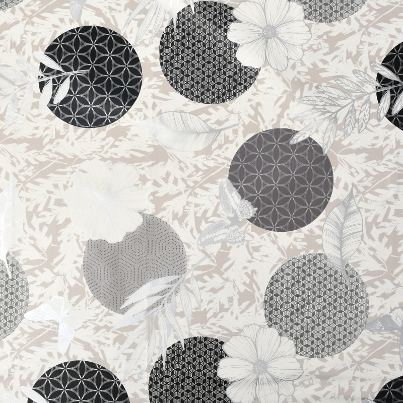 Tischdecke Abwaschbar Wachstuch Floral Dots in Grau-Schwarz im Wunschmaß Tischdecke Abwaschbar Wachstuch Floral Dots in Grau-Schwarz im Wunschmaß