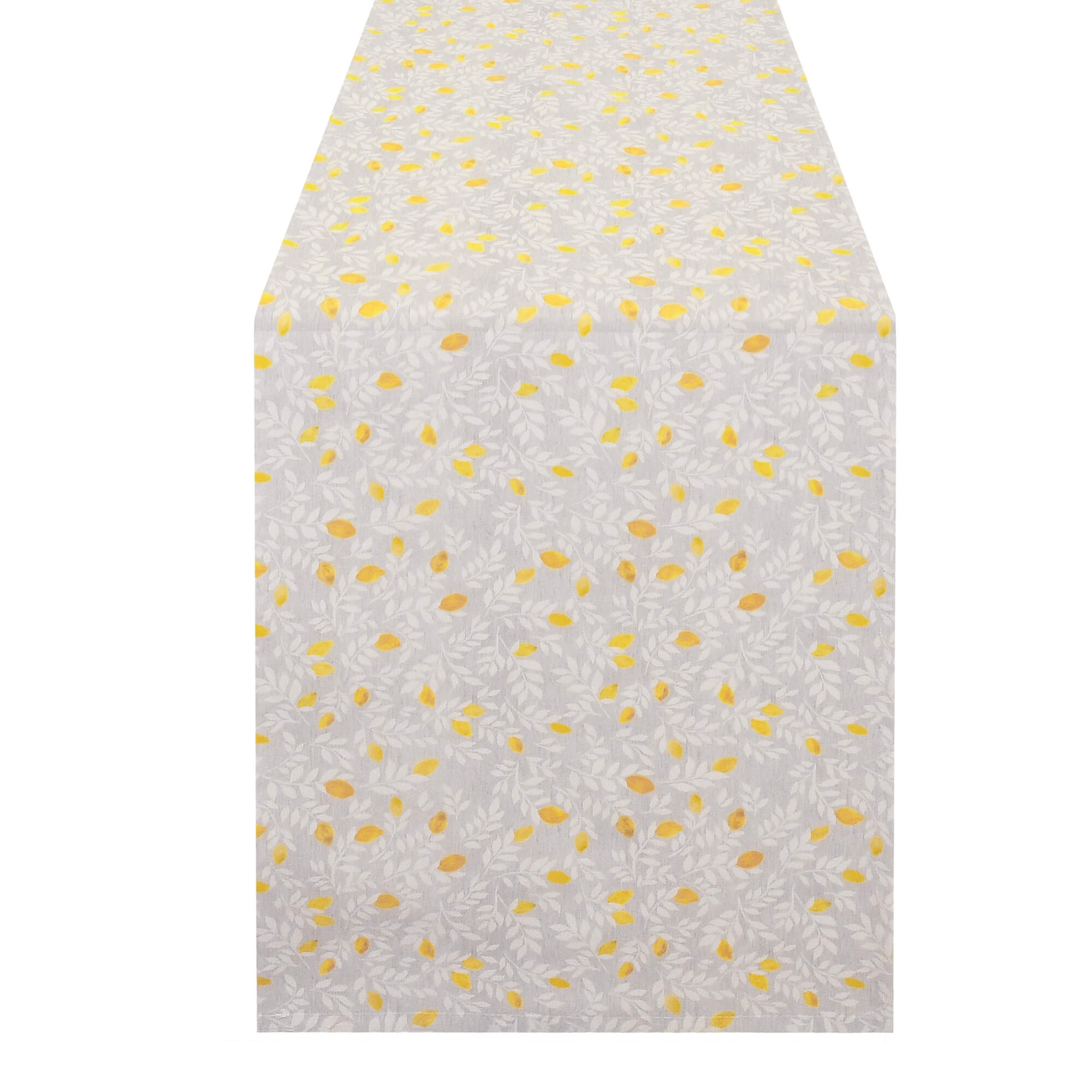 Moderno® Tischläufer abwaschbar mit Fleckschutz – Zitronenmotiv in Gelb & Weiß auf hellem Grund Moderno® Tischläufer abwaschbar mit Fleckschutz – Zitronenmotiv in Gelb & Weiß auf hellem Grund