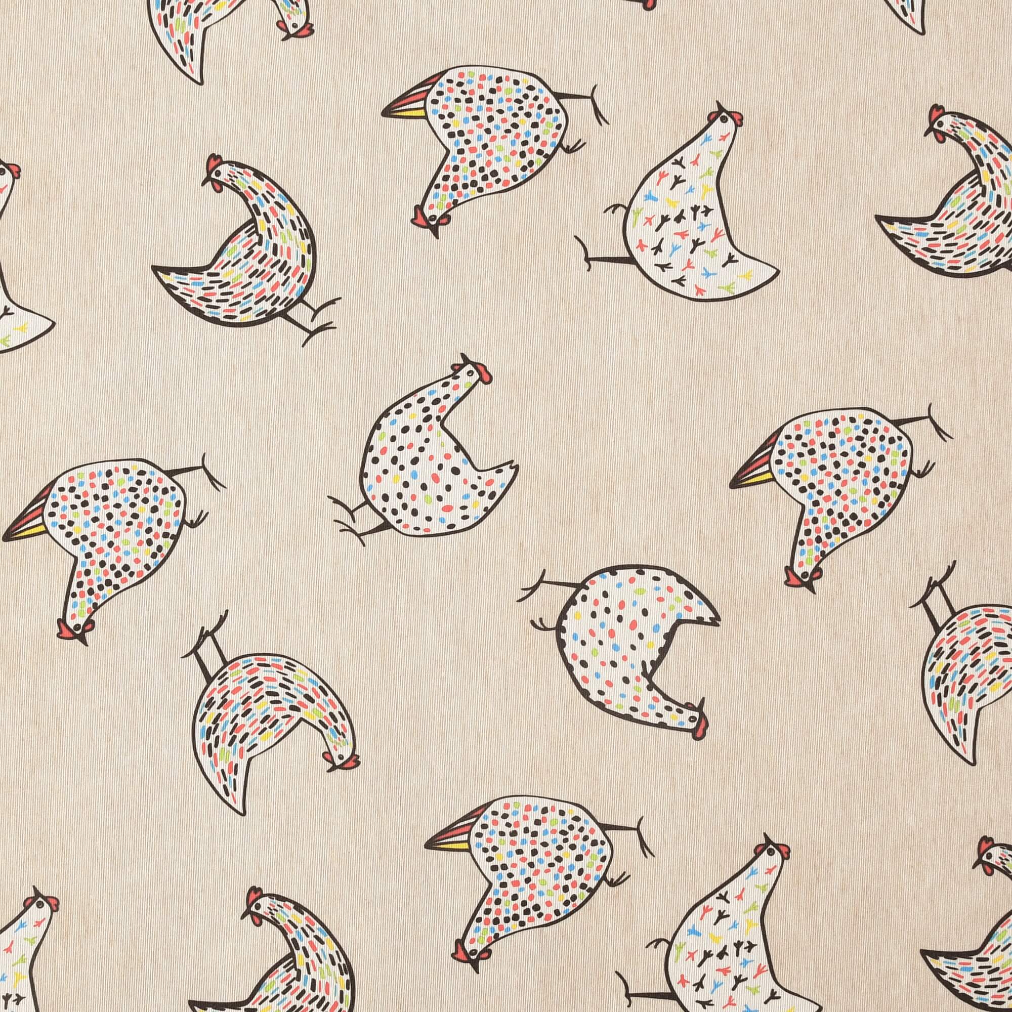 Tischläufer modern Hühner mit Fleckschutz - Leinenoptik, Beige mit bunten Hühnern Tischläufer modern Hühner mit Fleckschutz - Leinenoptik, Beige mit bunten Hühnern