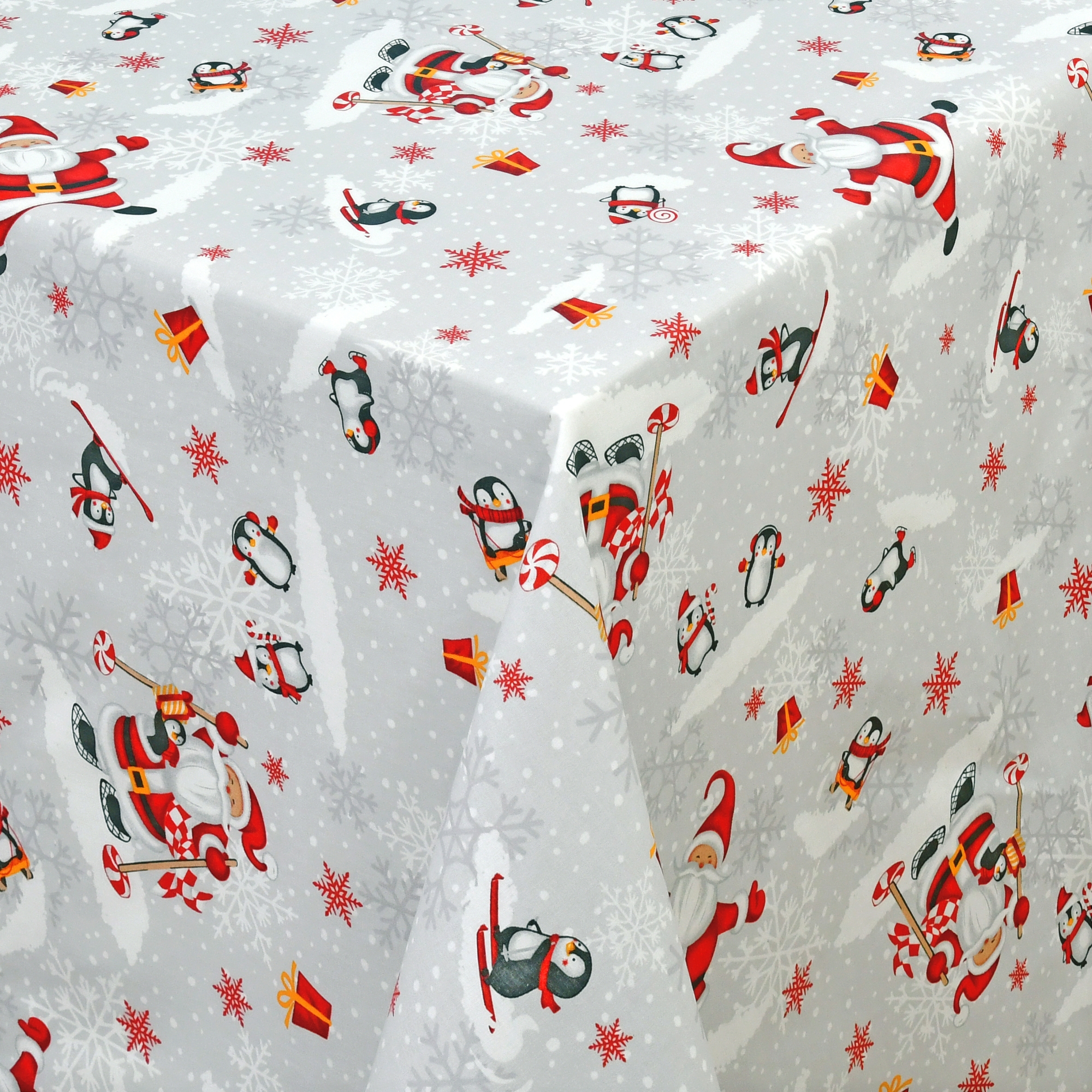 Moderno® Weihnachtstischdecke aus Baumwolle mit Pinguinen und Fleckschutz in Grau
