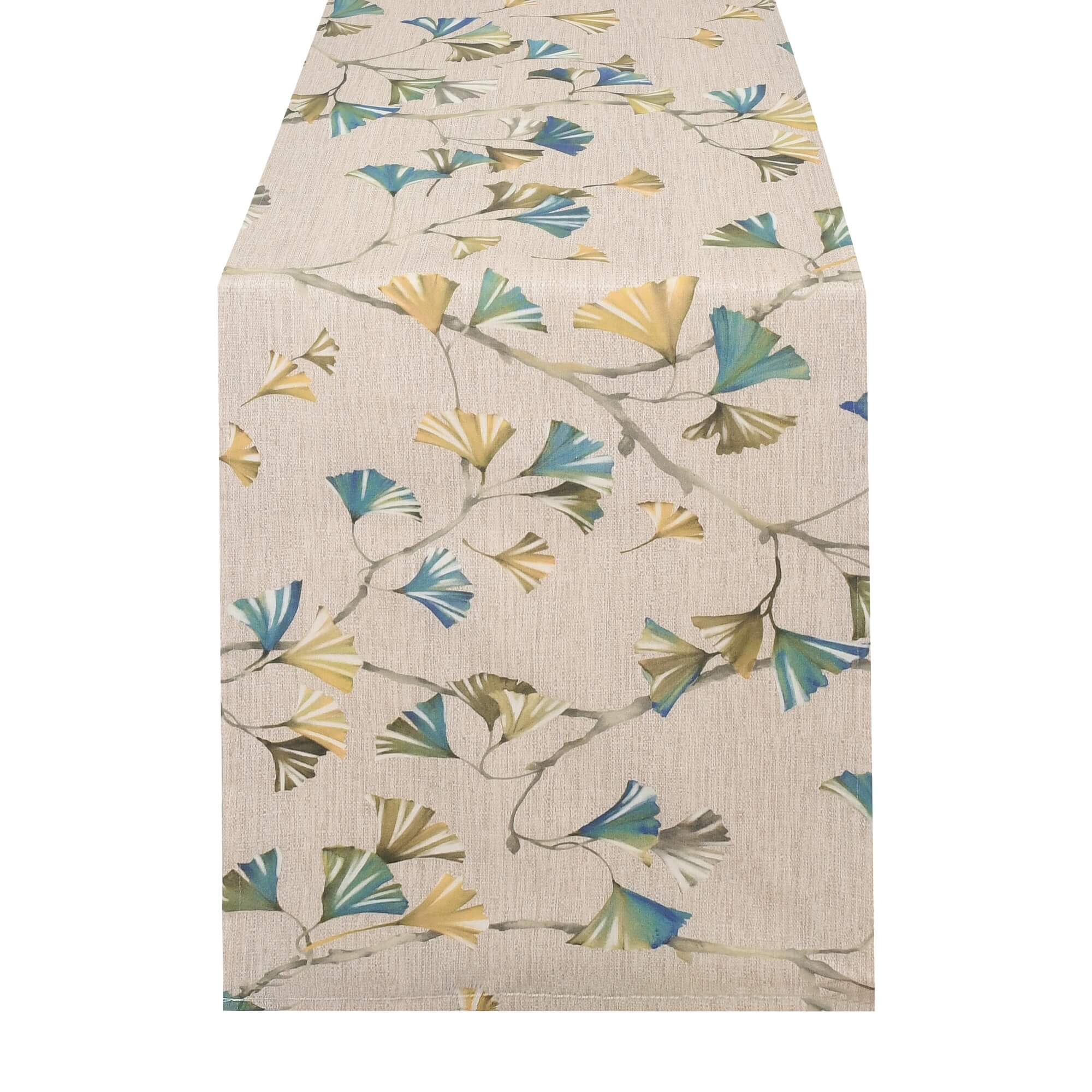 Moderno® Tischläufer abwaschbar mit Fleckschutz – Ginkgo-Blättermotiv in Blau, Grün & Beige Moderno® Tischläufer abwaschbar mit Fleckschutz – Ginkgo-Blättermotiv in Blau, Grün & Beige
