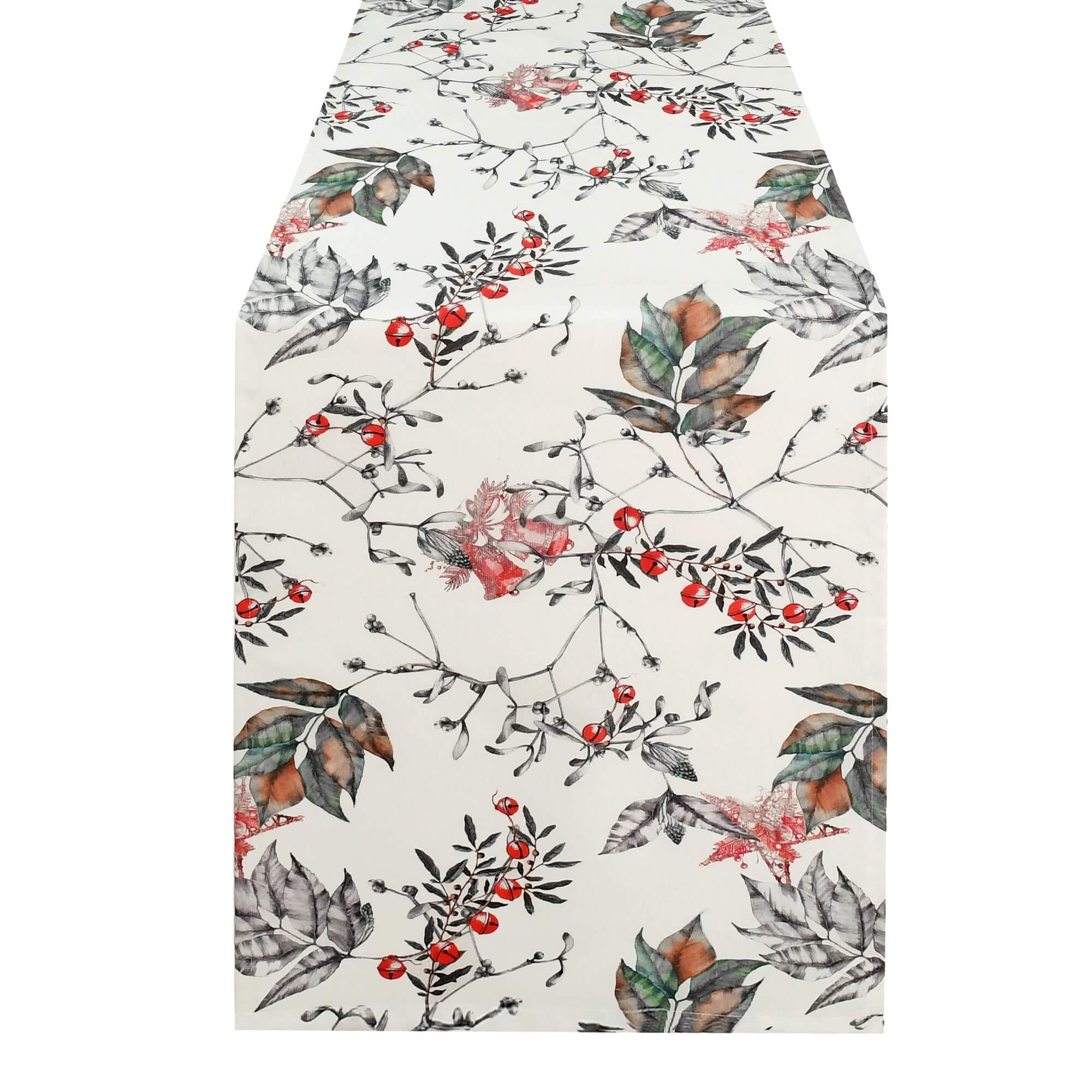 Moderno® Tischläufer abwaschbar mit Fleckschutz – Zweige & Beeren in Rot, Grau & Grün auf hellem Grund Moderno® Tischläufer abwaschbar mit Fleckschutz – Zweige & Beeren in Rot, Grau & Grün auf hellem Grund