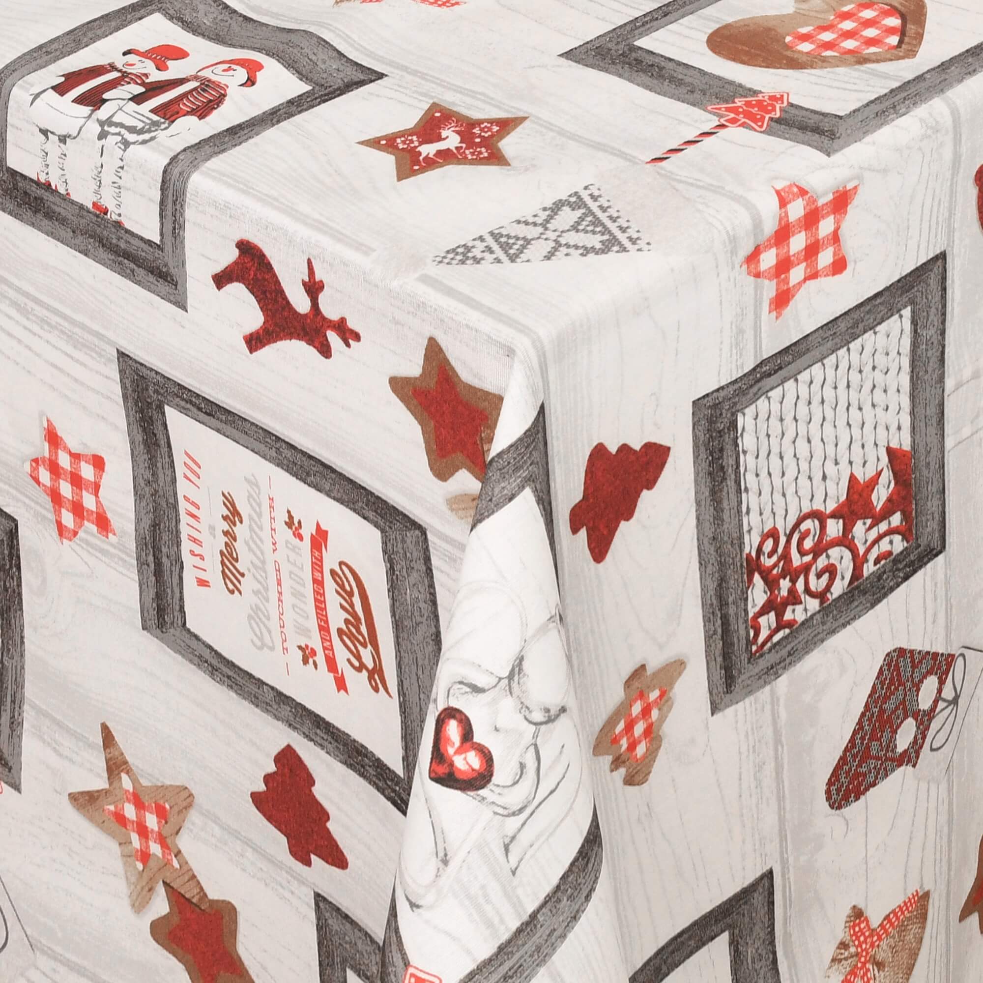 Moderno® Tischdecke Weihnachten Weihnachtstischdecke Weihnachtsmotive Grau-Rot mit Fleckschutz