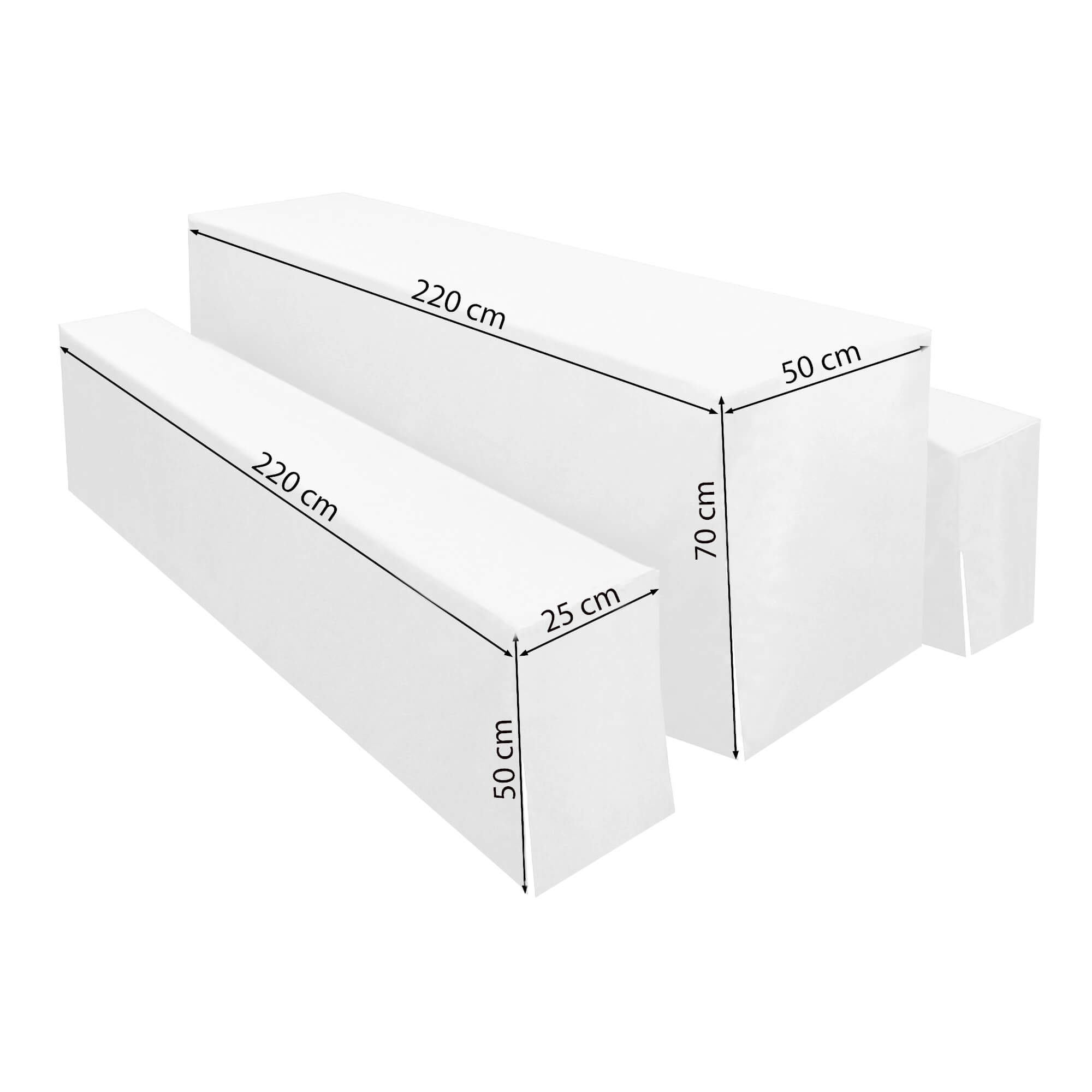 Hussen 3 teiliges Set in Weiss für 50er Festzeltgarnitur mit Bierbankhussen und Biertischhusse Hussen 3 teiliges Set in Weiss für 50er Festzeltgarnitur mit Bierbankhussen und Biertischhusse