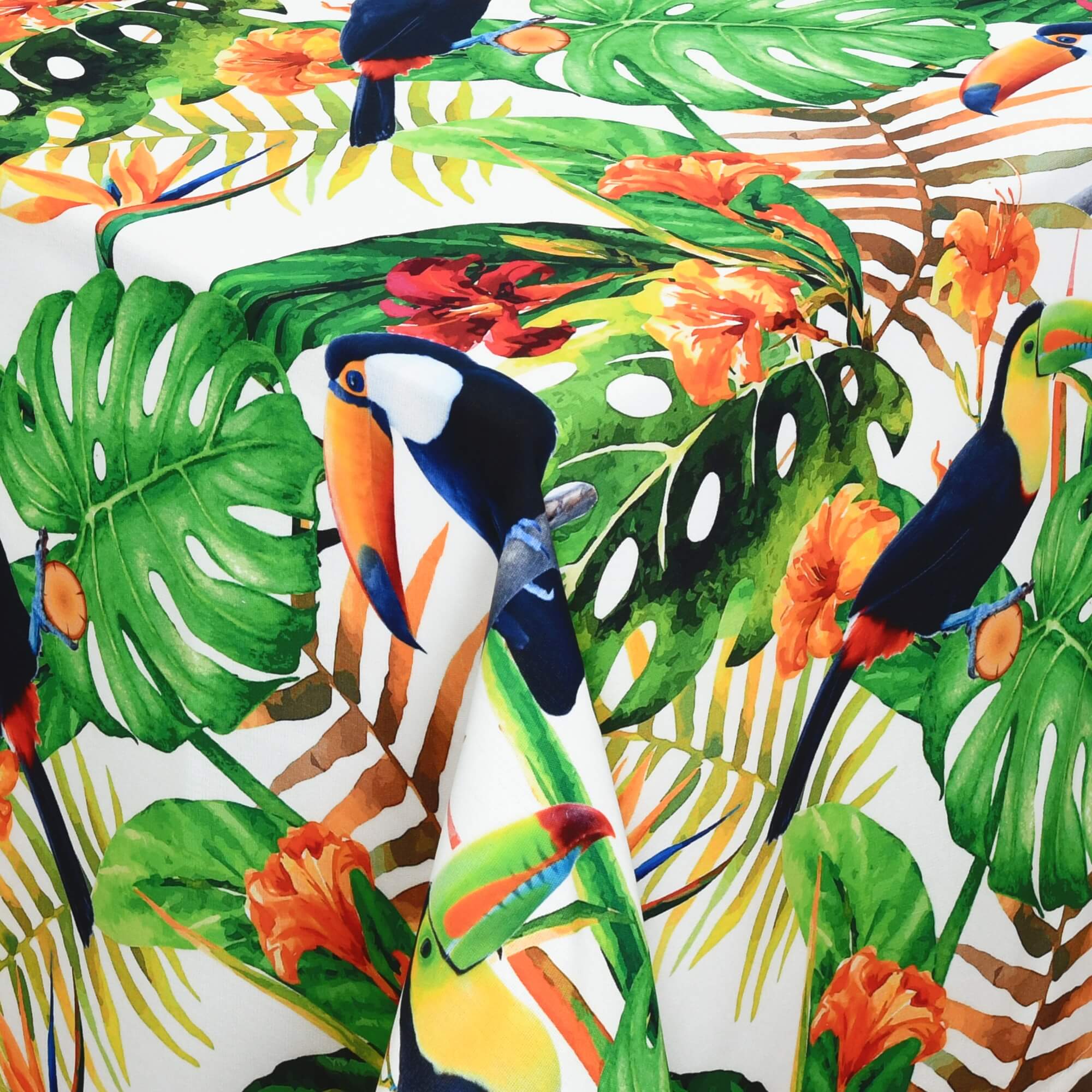 Tischdecke Outdoor abwaschbar Helle Gartentischdecke mit tropischen Pflanzen und Tukanen Fleckschutz ideal für Feiern und Partys Tischdecke Outdoor abwaschbar Helle Gartentischdecke mit tropischen Pflanzen und Tukanen Fleckschutz ideal für Feiern und Partys