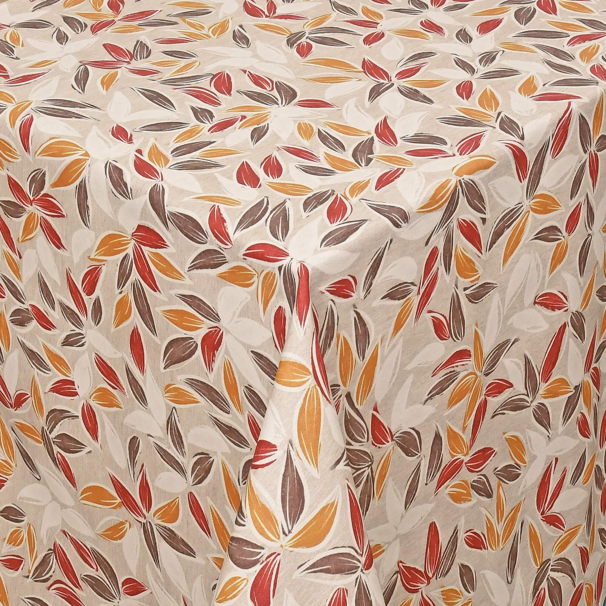 Moderno® Abwaschbare Tischdecke mit Fleckschutz - Leinenoptik, Bambusblätter in Beige, Rot-Braun