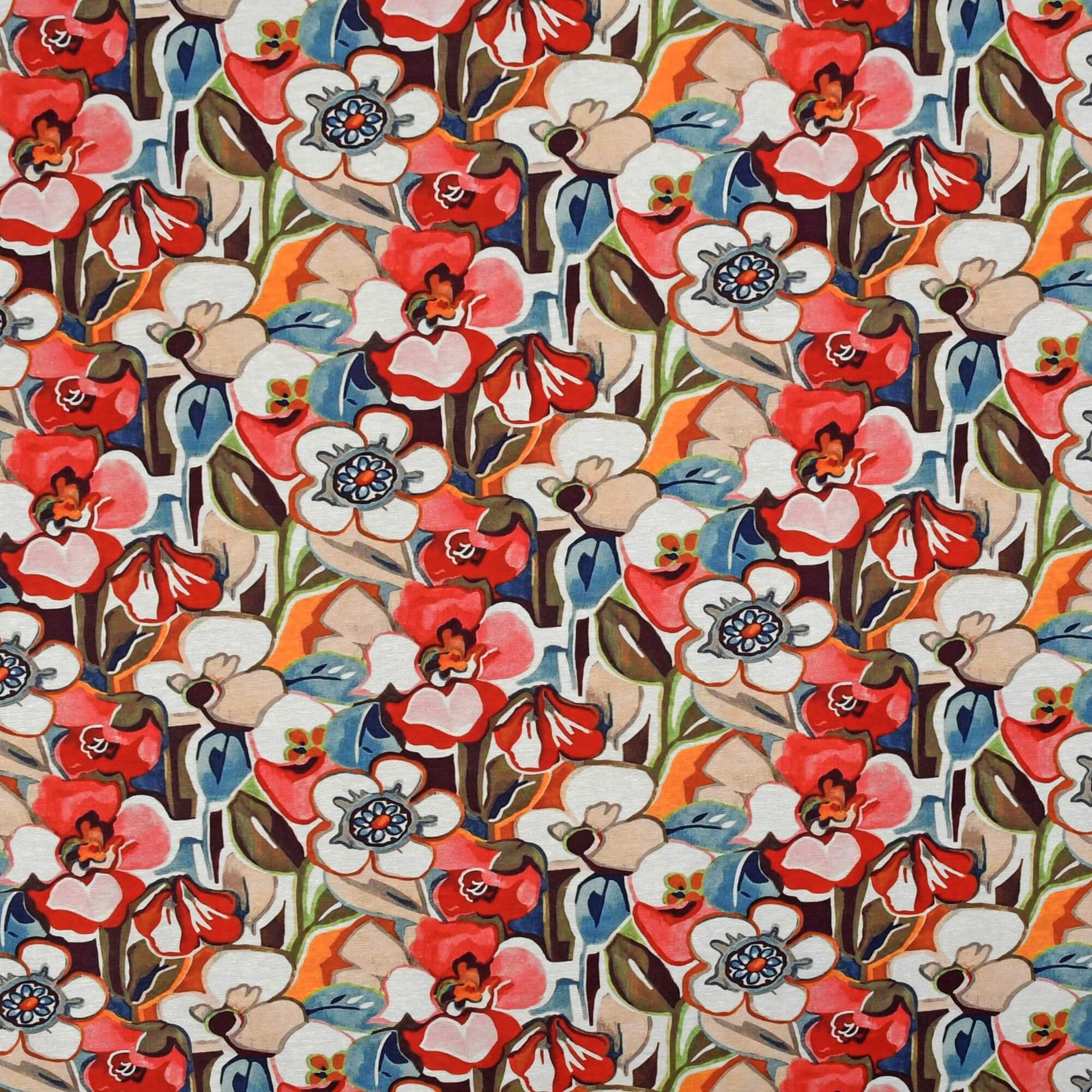 Moderno® Abwaschbare Tischdecke mit Fleckschutz – Farbintensives Blumenmotiv in Rot, Weiß & Blau