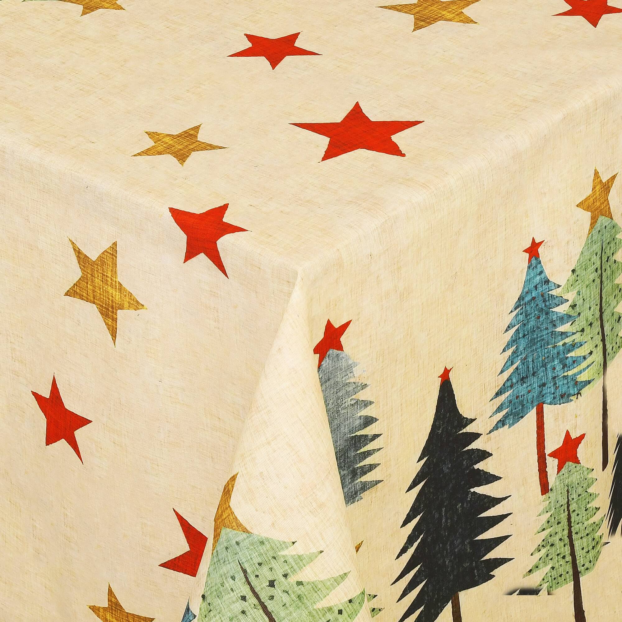 Moderno® Tischdecke Weihnachten Weihnachtstischdecke Sterne & Bäume Motiv Beige mit Fleckschutz