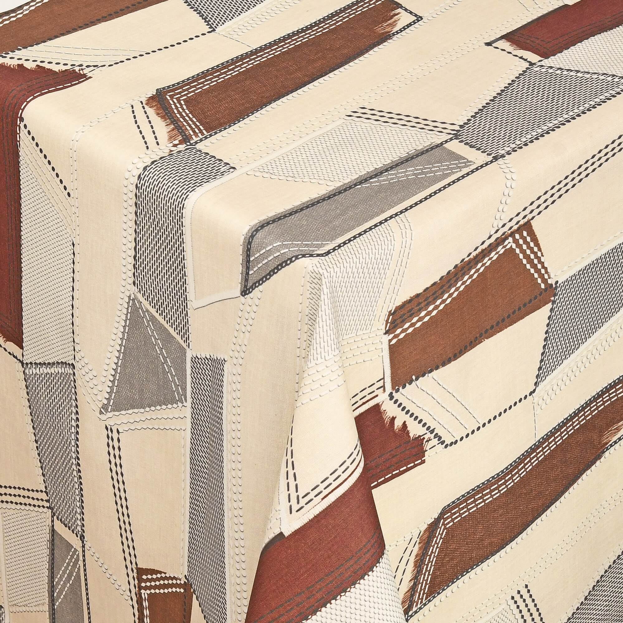 Moderno® Abwaschbare Tischdecke mit Fleckschutz – Leinenoptik, Rechteckmuster Patchwork Beige Braun Grau
