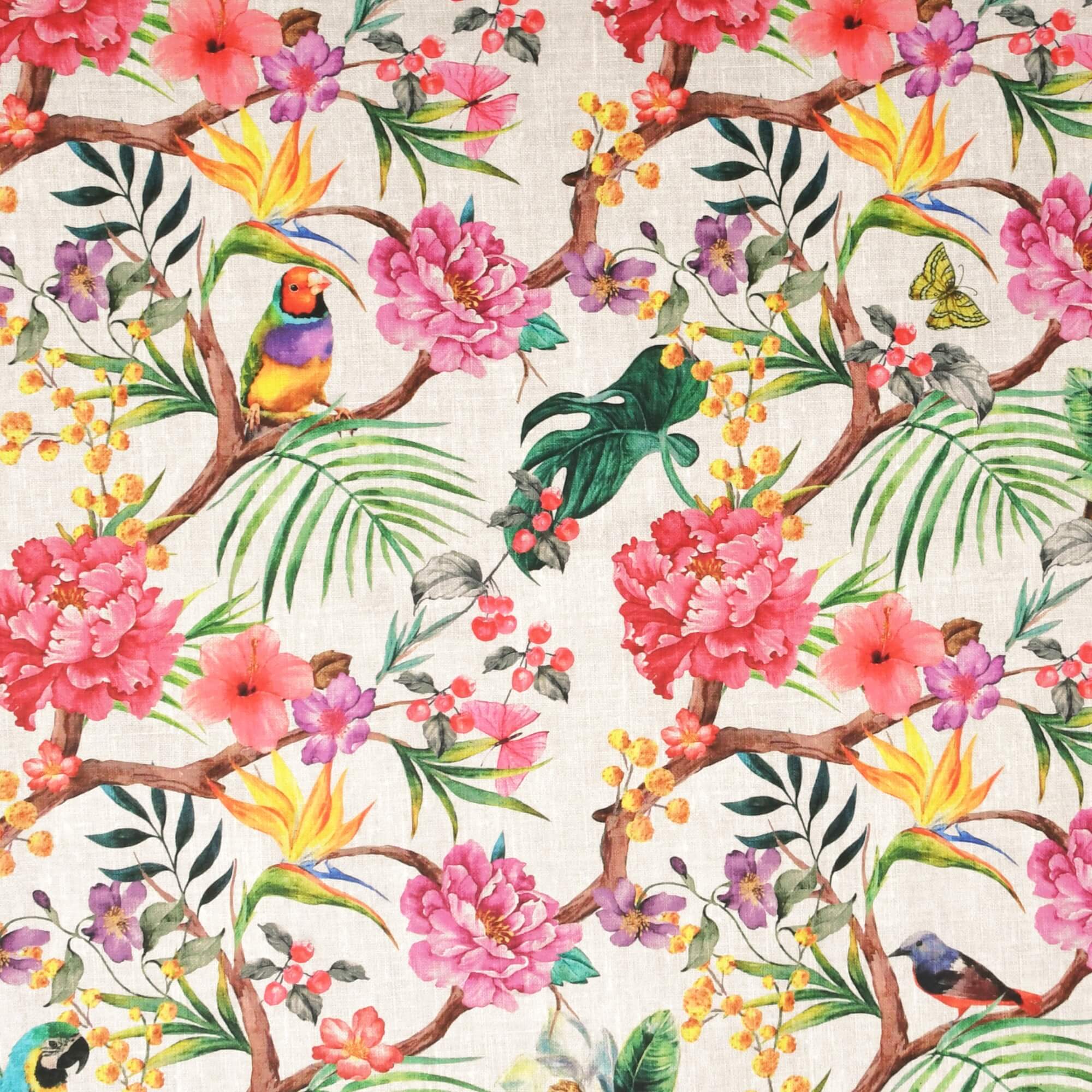 Moderno® Abwaschbare Tischdecke mit Fleckschutz - Leinenoptik, Blumen- und Vogelmotiv in Bunt