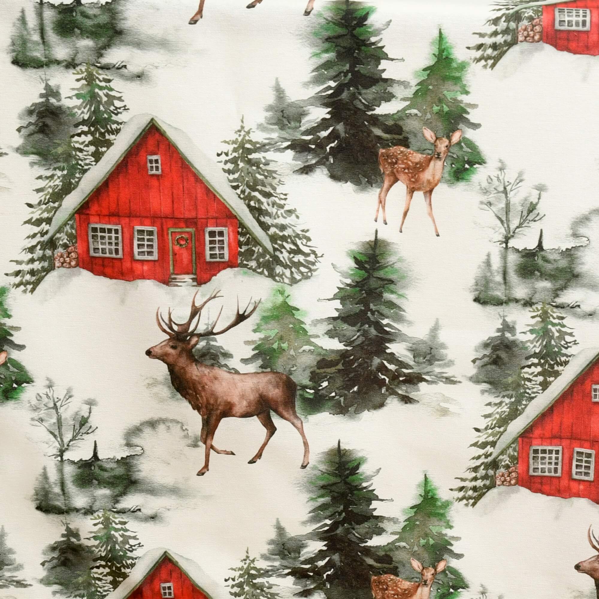 Moderno® Tischdecke Weihnachten Weihnachtstischdecke Schneelandschaft mit Rehen Creme-Weiss mit Felckschutz