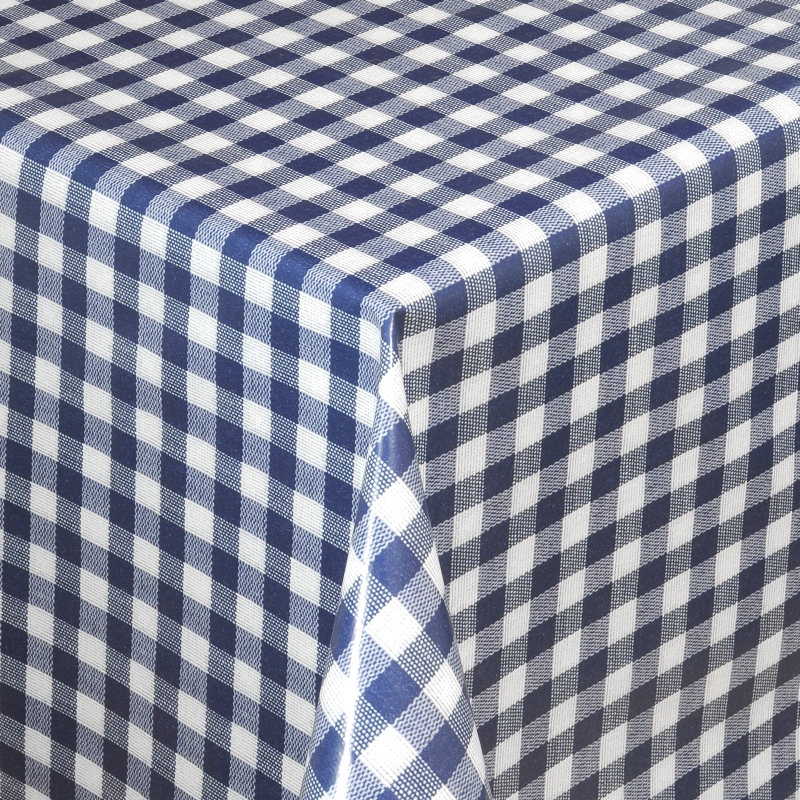 Tischdecke Abwaschbar Wachstuch Karos Dunkel-Blau Weiss im Wunschmaß