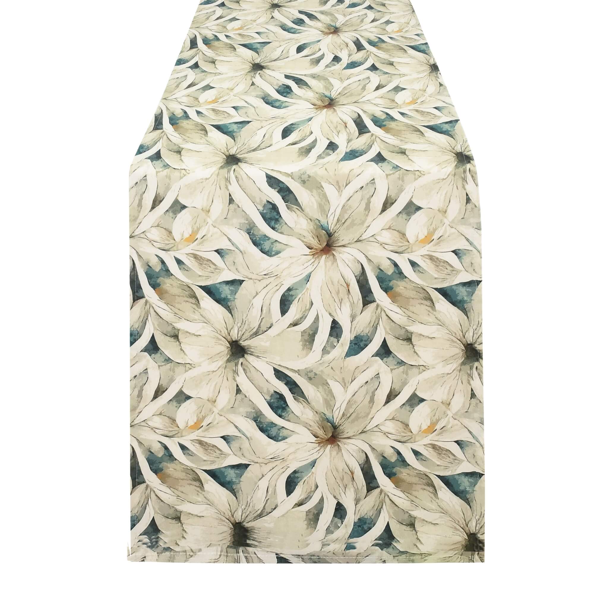 Moderno® Tischläufer abwaschbar mit Fleckschutz – Großes Blütenmuster in Creme, Beige & Petrol