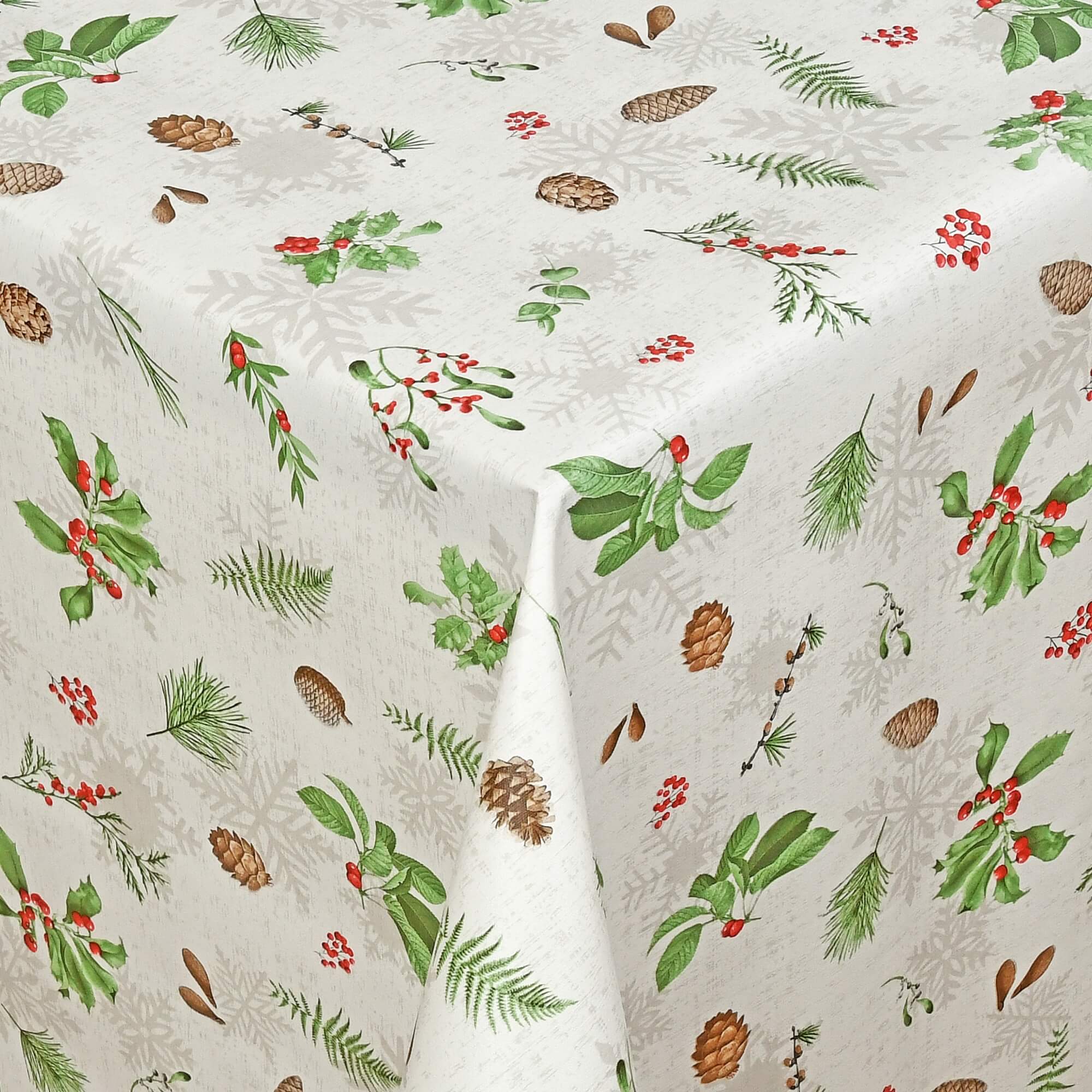 Moderno® Tischdecke Abwaschbar Wachstuch Weihnachten Advent Weiss Tannenzapfen Zweige Wunschmaß
