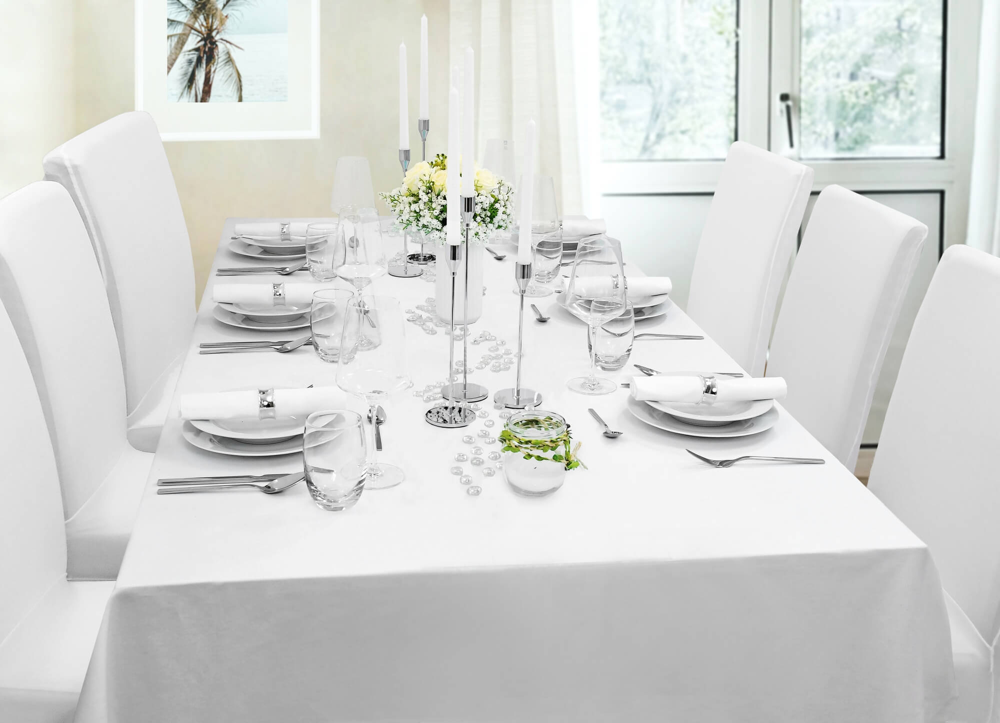 Moderno® Tischdecke Vollzwirn Damast aus 100% Baumwolle Uni Glatt in Weiss Moderno® Tischdecke Vollzwirn Damast aus 100% Baumwolle Uni Glatt in Weiss