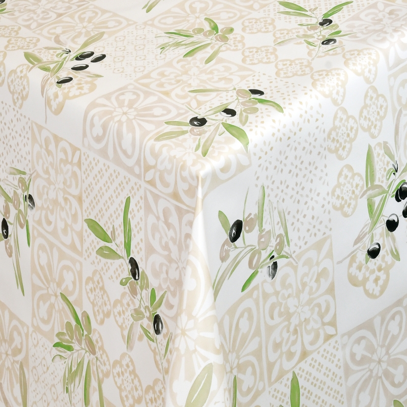 Tischdecke Abwaschbar Wachstuch Oliven Motiv Beige im Wunschmaß Tischdecke Abwaschbar Wachstuch Oliven Motiv Beige im Wunschmaß