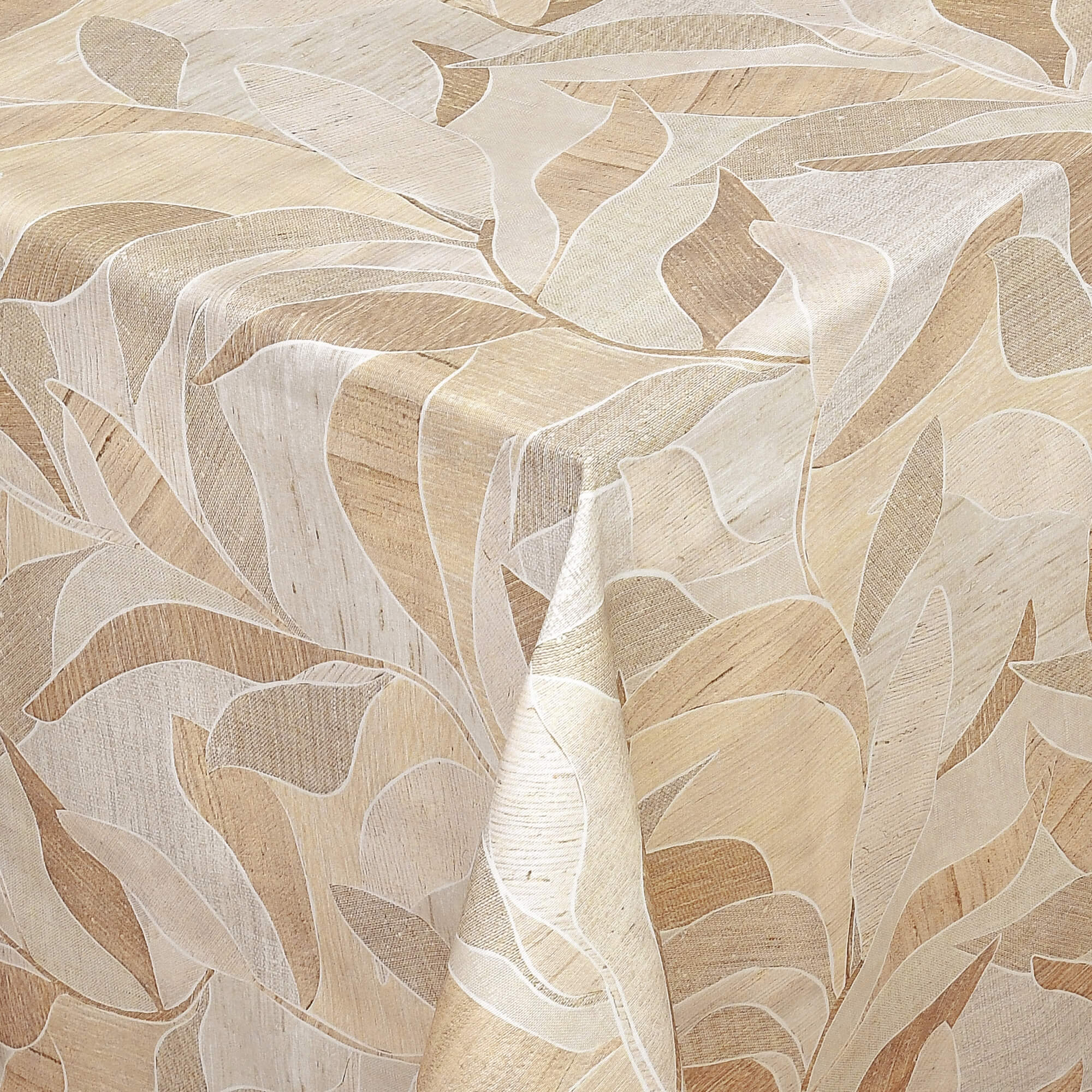 Moderno® Abwaschbare Tischdecke mit Fleckschutz – Elegantes Blättermuster in Beige- und Cremetönen