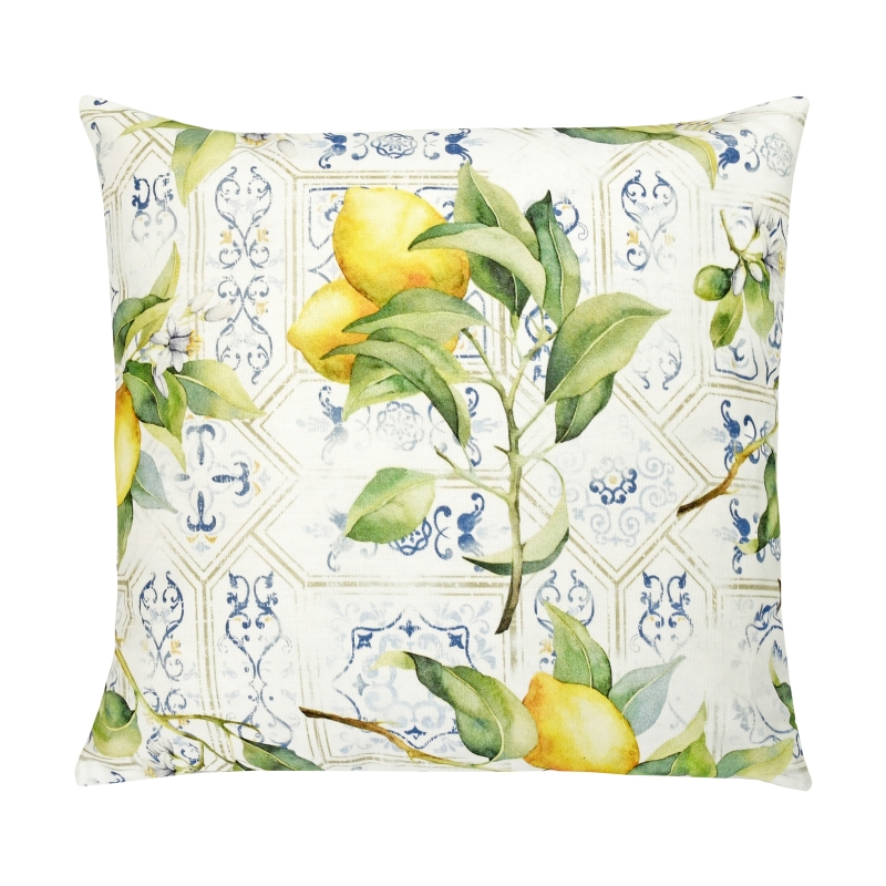 Gefülltes Outdoor Kissen 50x50 cm Zitronen-Motiv zugenäht mit Fleckschutz