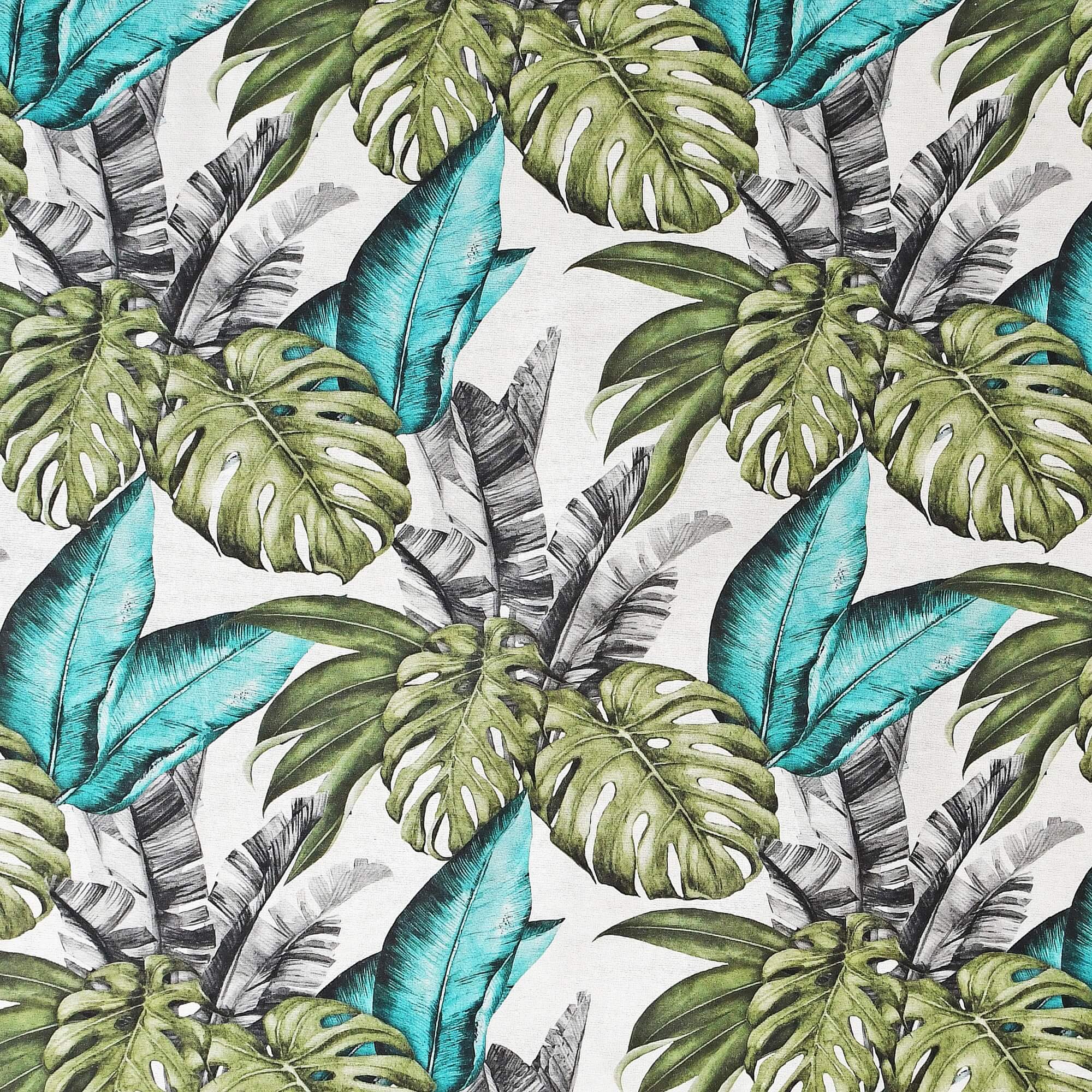 Moderno® Abwaschbare Tischdecke mit Fleckschutz - Leinenoptik, Tropische Blätter in Grün & Türkis