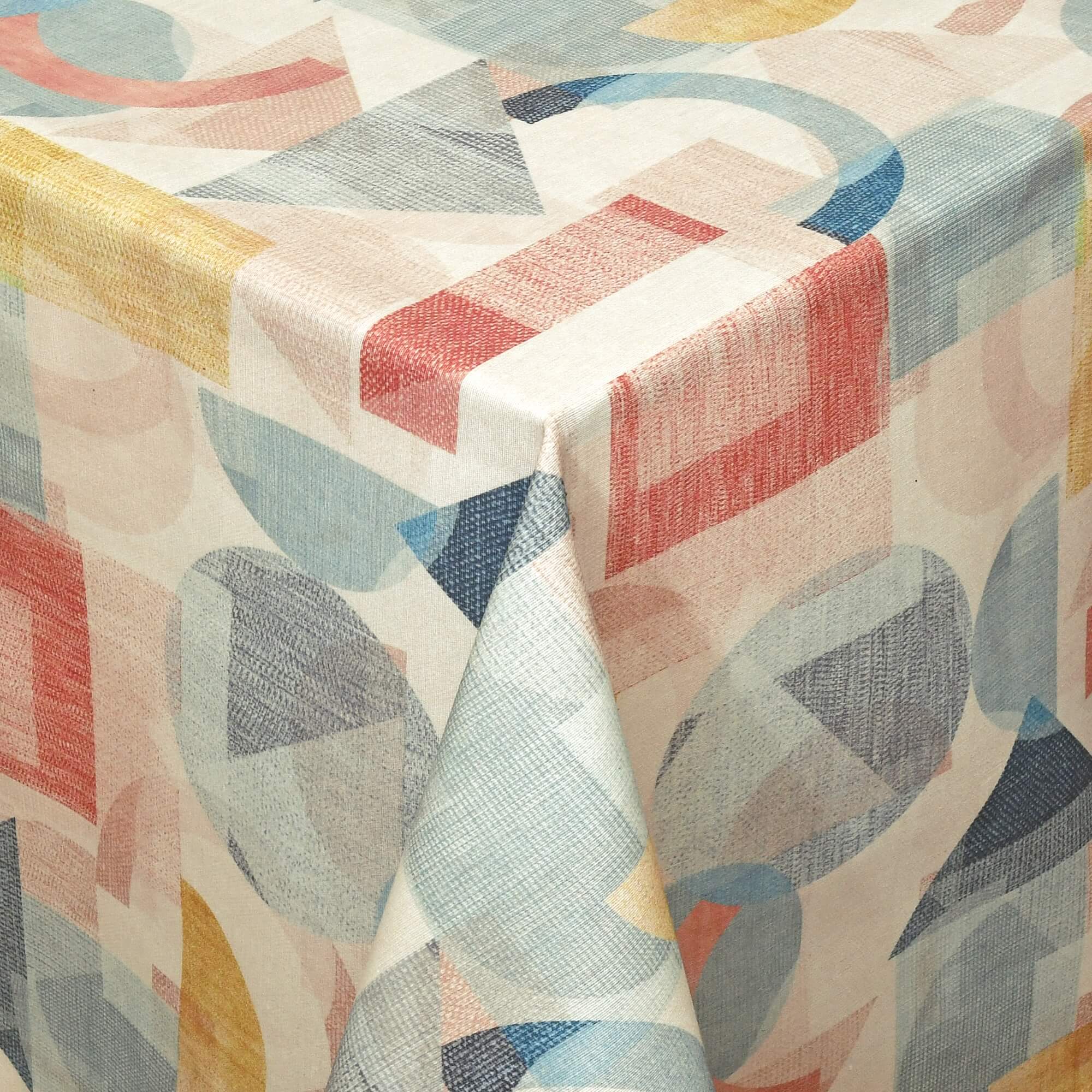 Abwaschbare Tischdecke mit Fleckschutz - Leinenoptik, Geometrische Formen in Beige