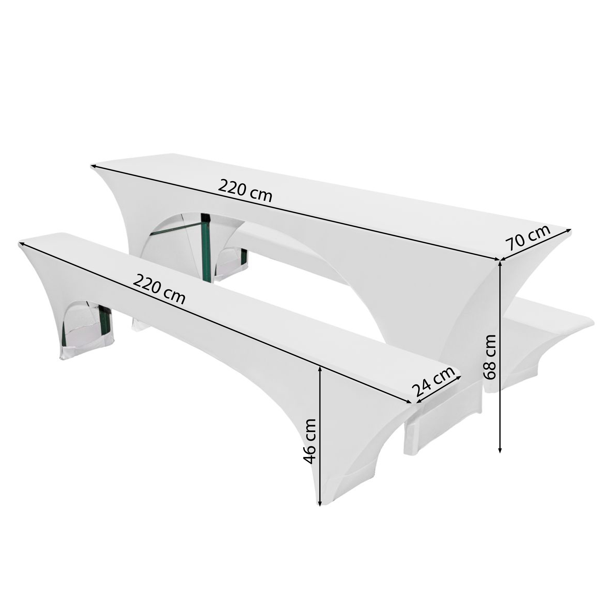 Stretch Hussen 3 teiliges Set in Creme für 70er Festzeltgarnitur mit Bierbankhussen und Biertischhusse Stretch Hussen 3 teiliges Set in Creme für 70er Festzeltgarnitur mit Bierbankhussen und Biertischhusse