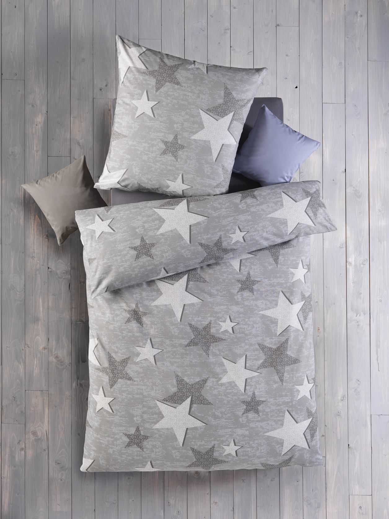 Bettwäsche-Set Premium Renforcé - 2-teilig, 100% Baumwolle, Stars-Grau Bettwäsche-Set Premium Renforcé - 2-teilig, 100% Baumwolle, Stars-Grau