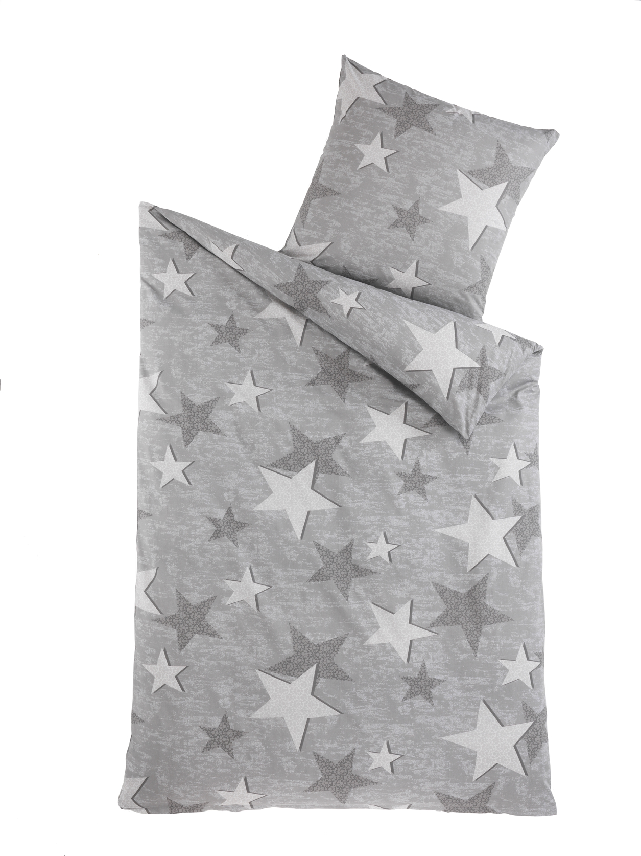 Bettwäsche-Set Premium Renforcé - 2-teilig, 100% Baumwolle, Stars-Grau