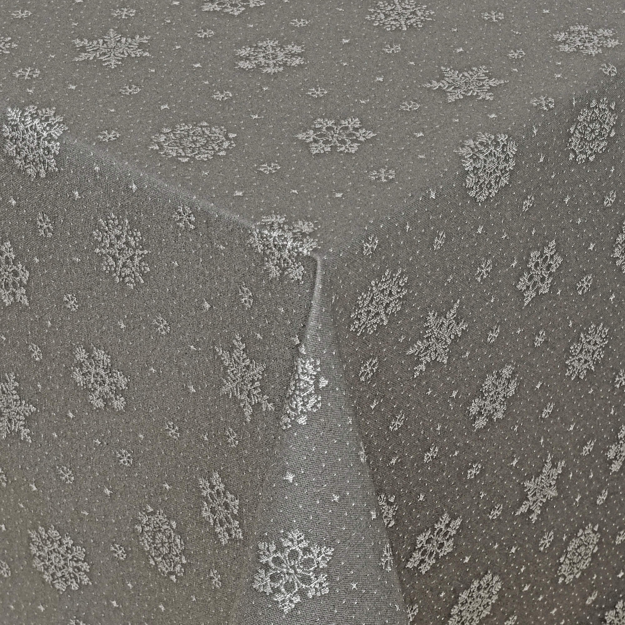 Moderno® Tischdecke Jacquard-Gewebe mit Glanzeffekt und Fleckschutz Lurex Schneekristalle Dunkelgrau-Perlweiss
