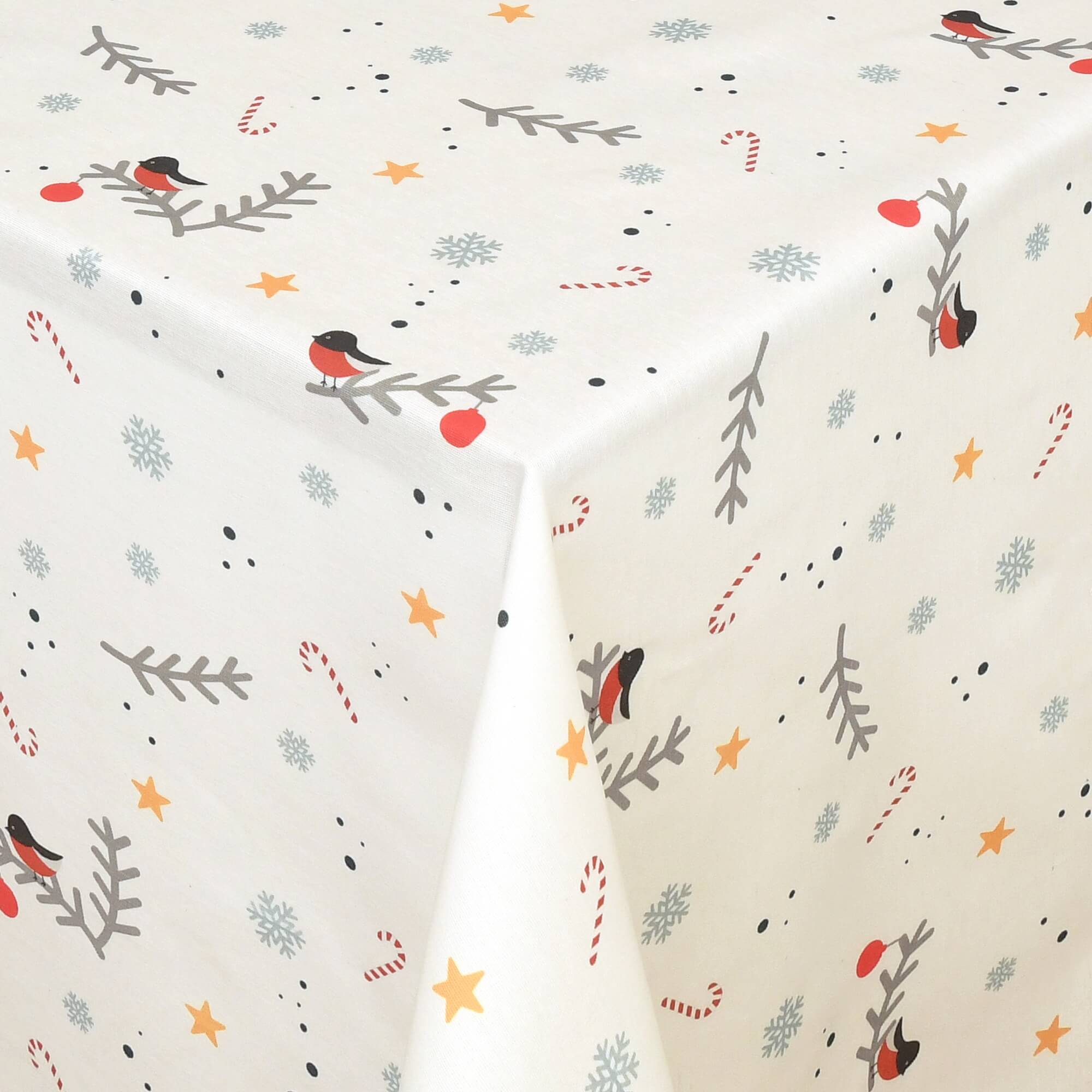 Moderno® Tischdecke Weihnachten Weihnachtstischdecke Vögel & Sterne Motiv Weiss mit Fleckschutz
