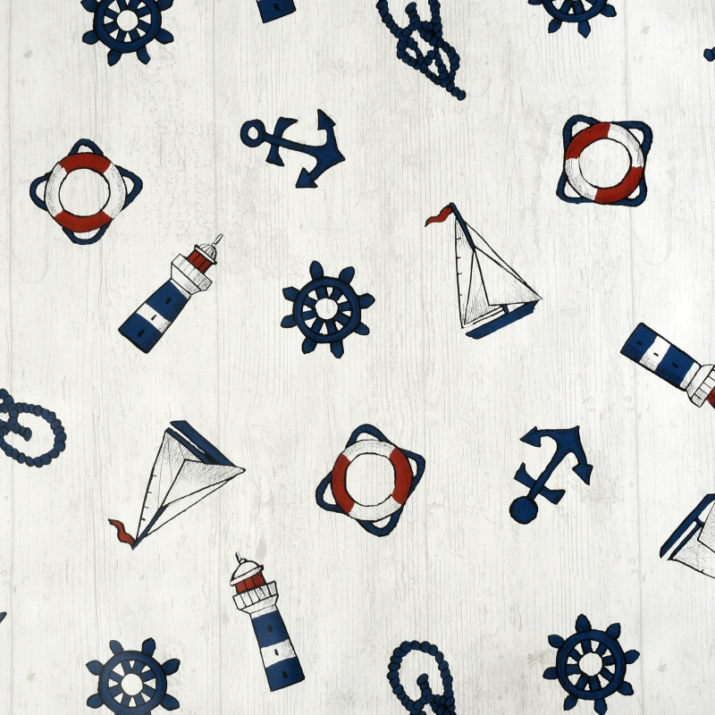 Tischdecke Abwaschbar Wachstuch Schifffahrt mit maritimen Symbolen im Wunschmaß