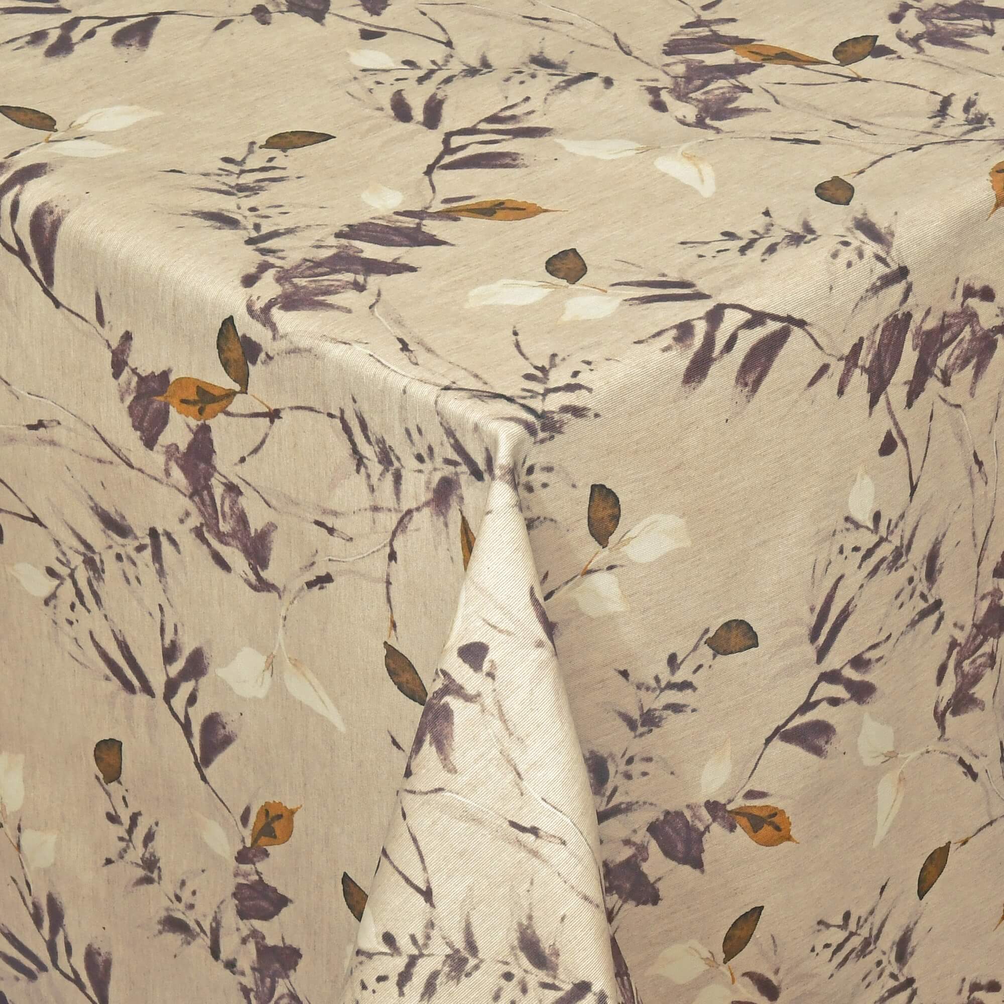 Moderno® Abwaschbare Tischdecke mit Fleckschutz - Leinenoptik, Zweige in Braun, Gelb-Weiss